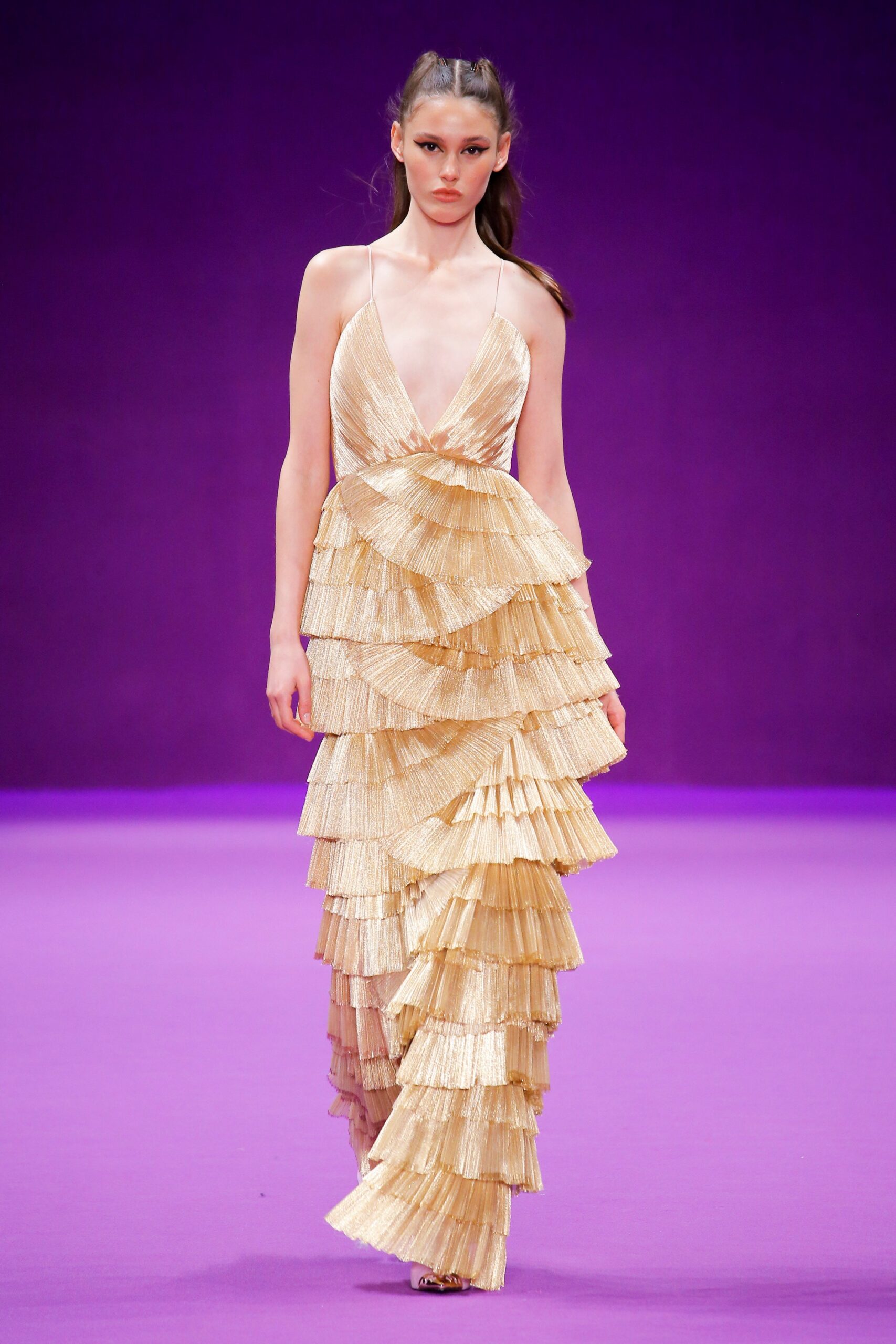 gold silk sleeveless gown