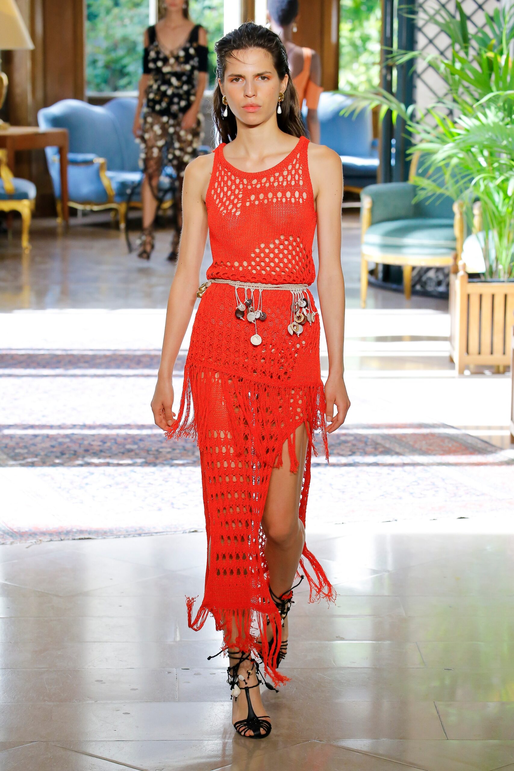 red fringed sleeveless dress