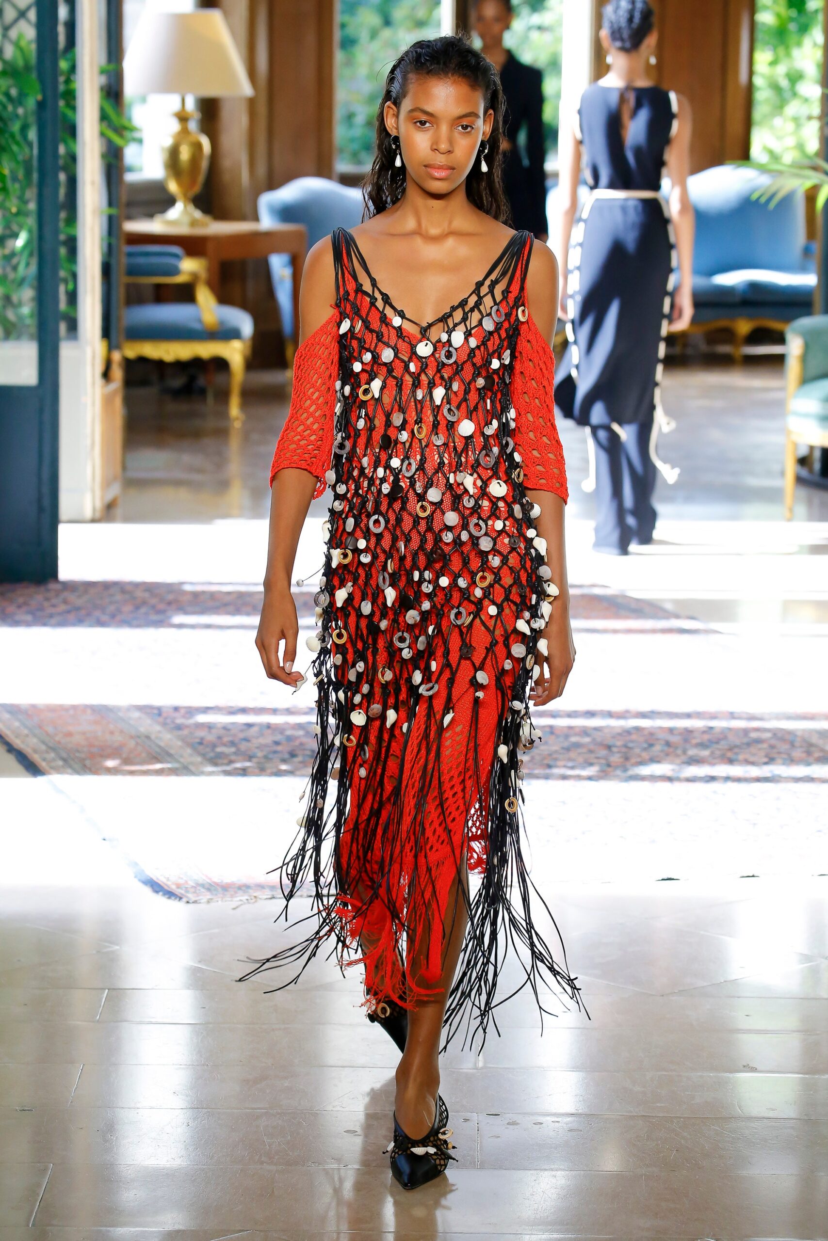 red fringed sleeveless dress