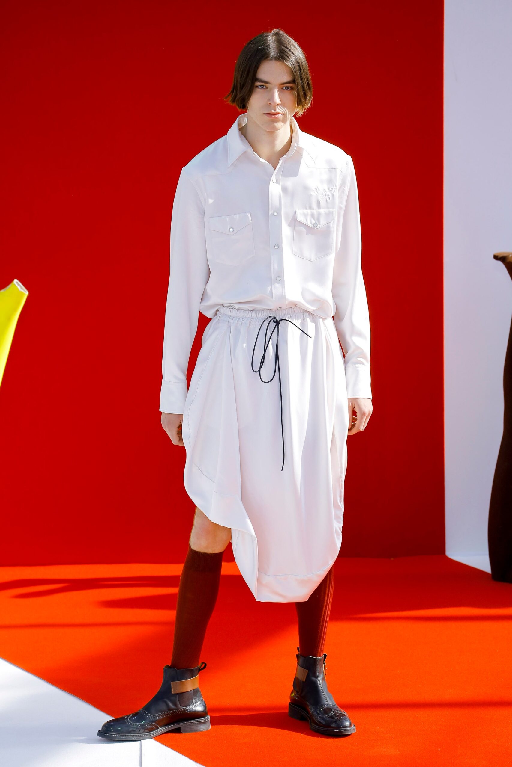 white relaxed shirt with asymmetric skirt