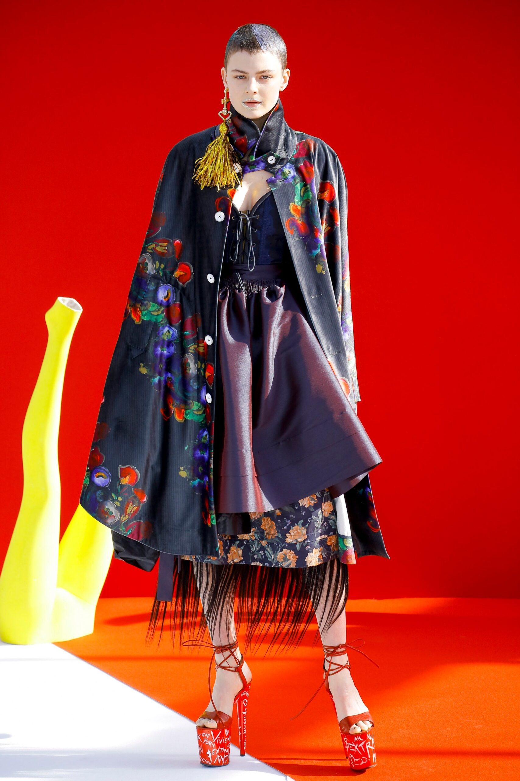 black multi floral cape and dress