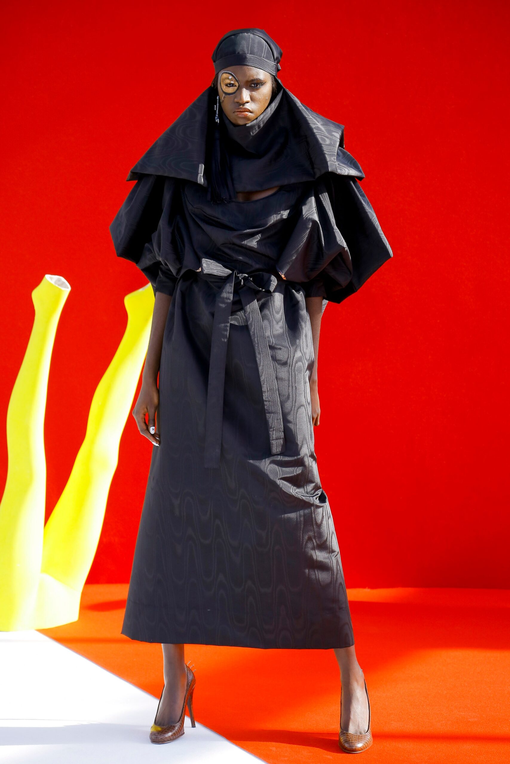 black silk draped maxi dress