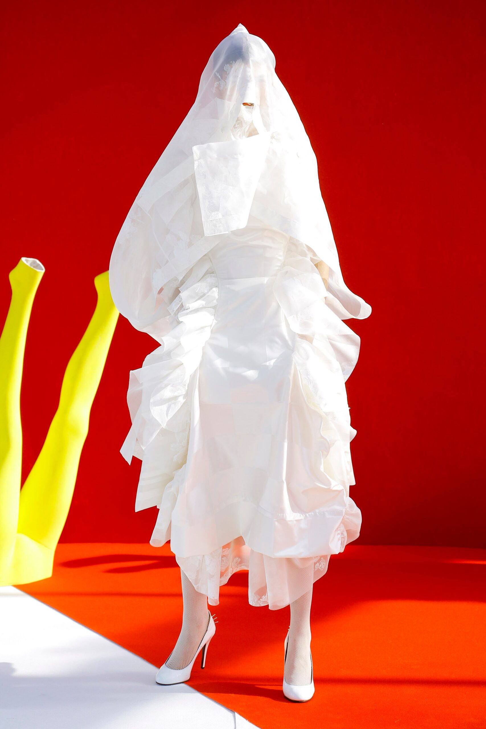 white ruffled midi dress