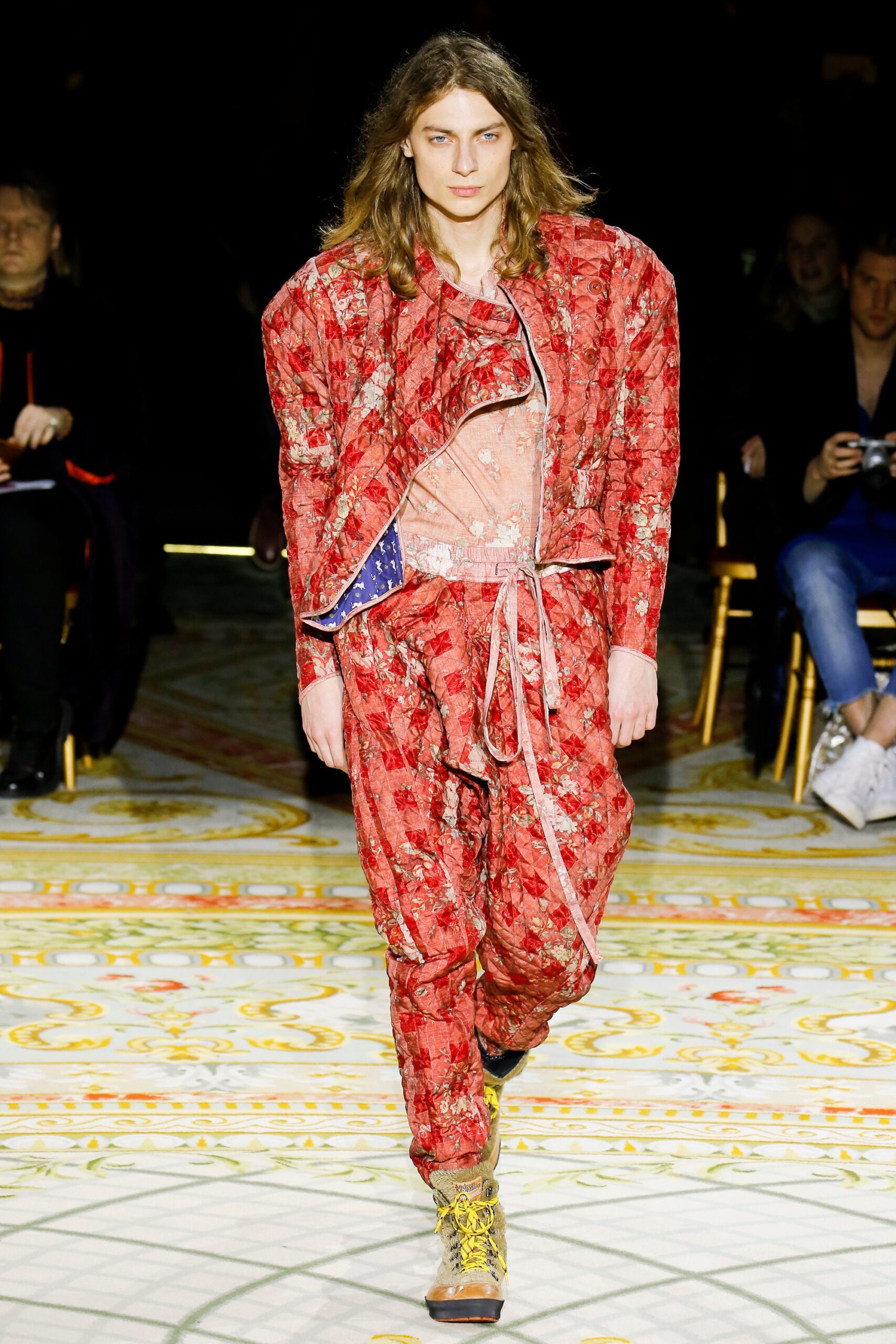 red embroidered jacket and pants