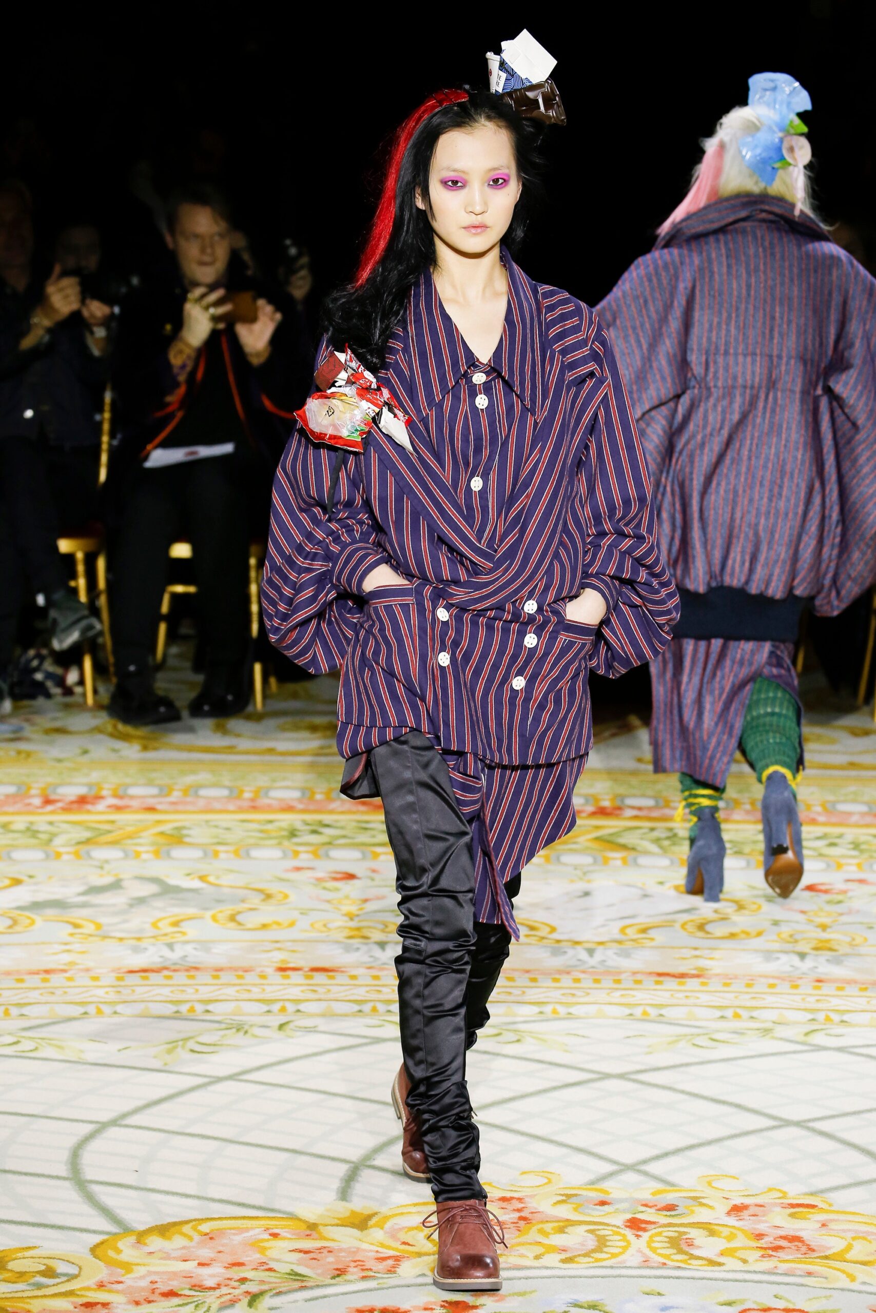 oversized striped jacket with fitted pants