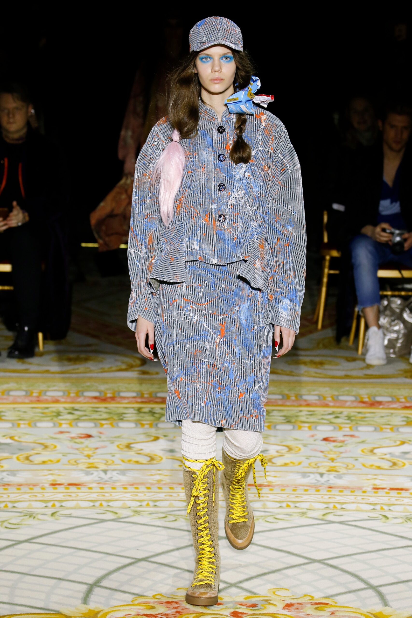 oversized blue jacket with layered skirt