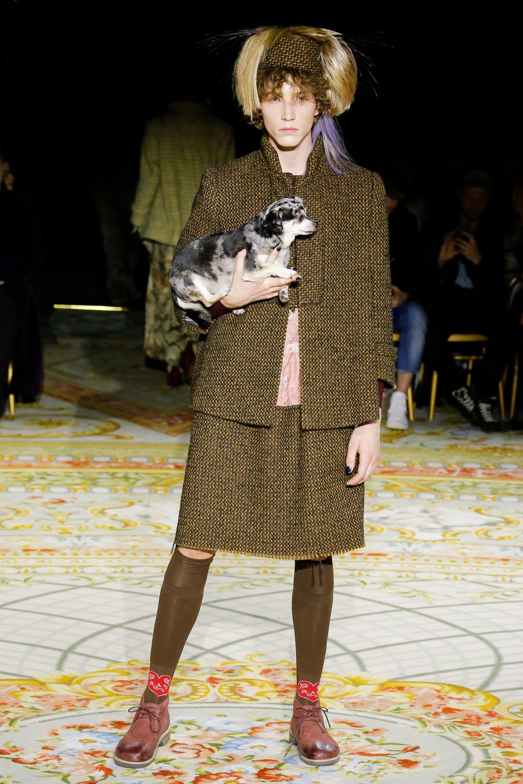 brown wool coat and skirt
