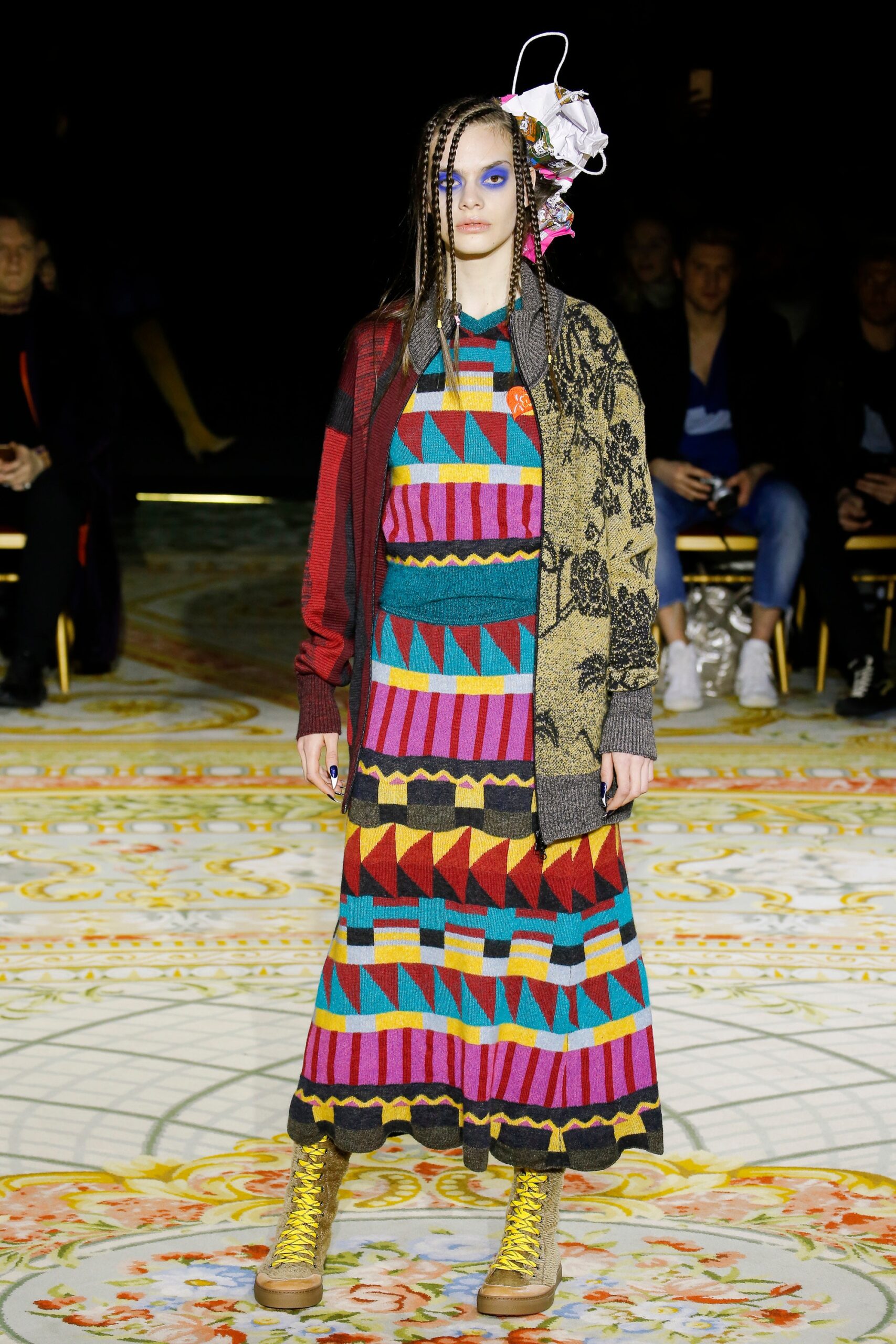 multi-colored relaxed dress with oversized jacket