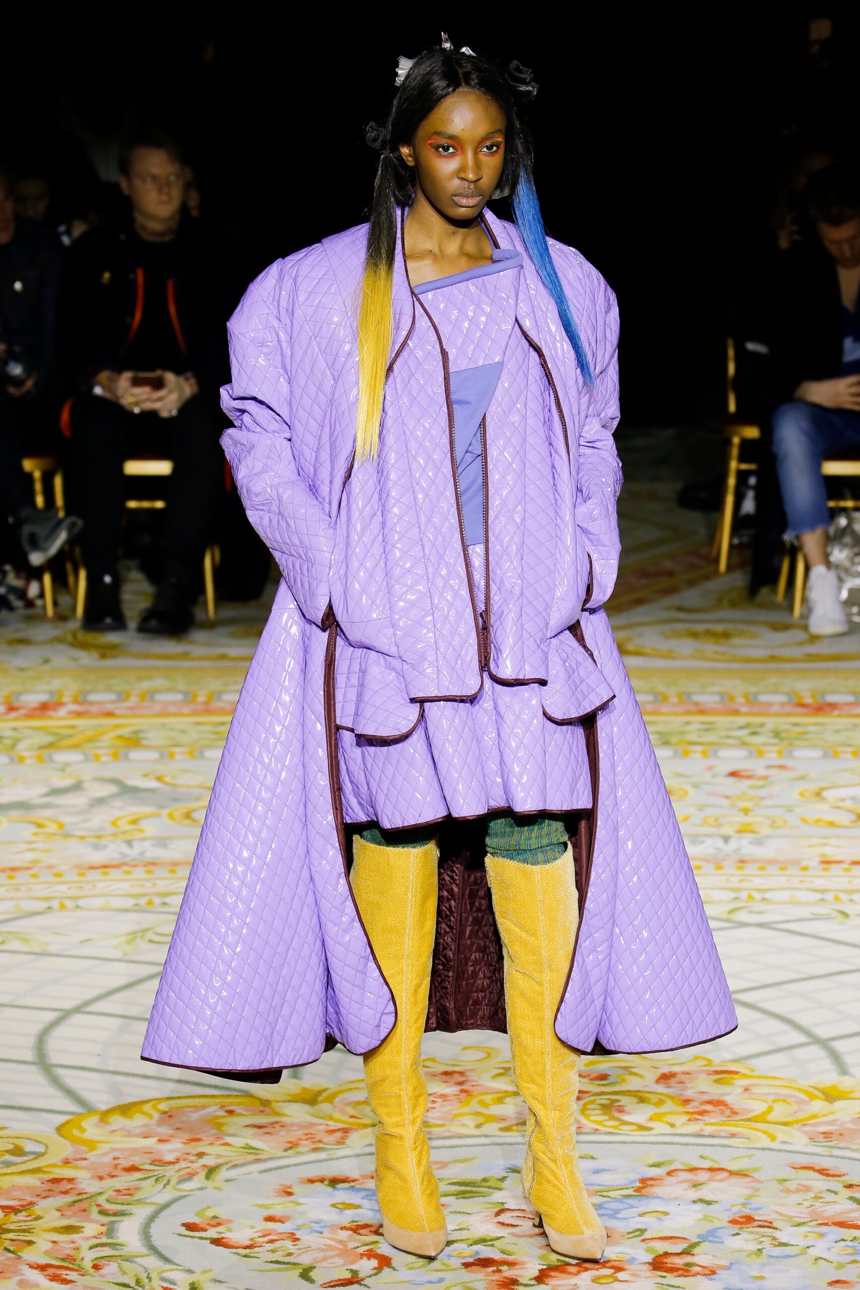 purple oversized quilted coat