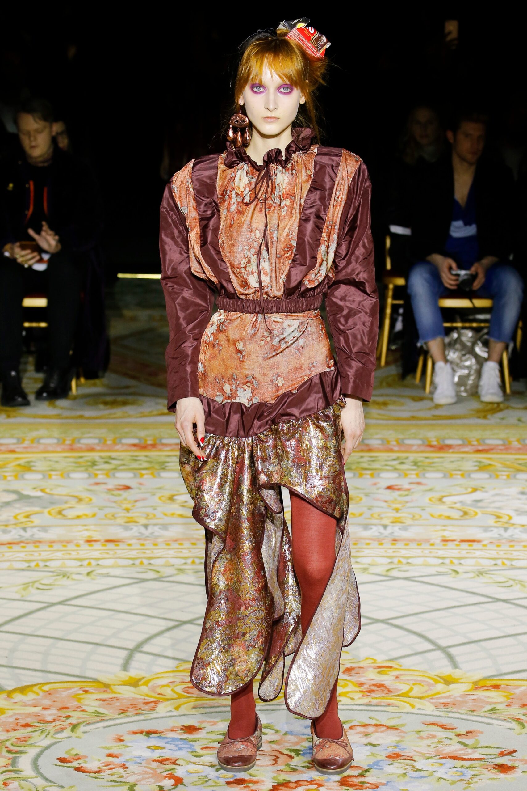 brown red gold layered dress