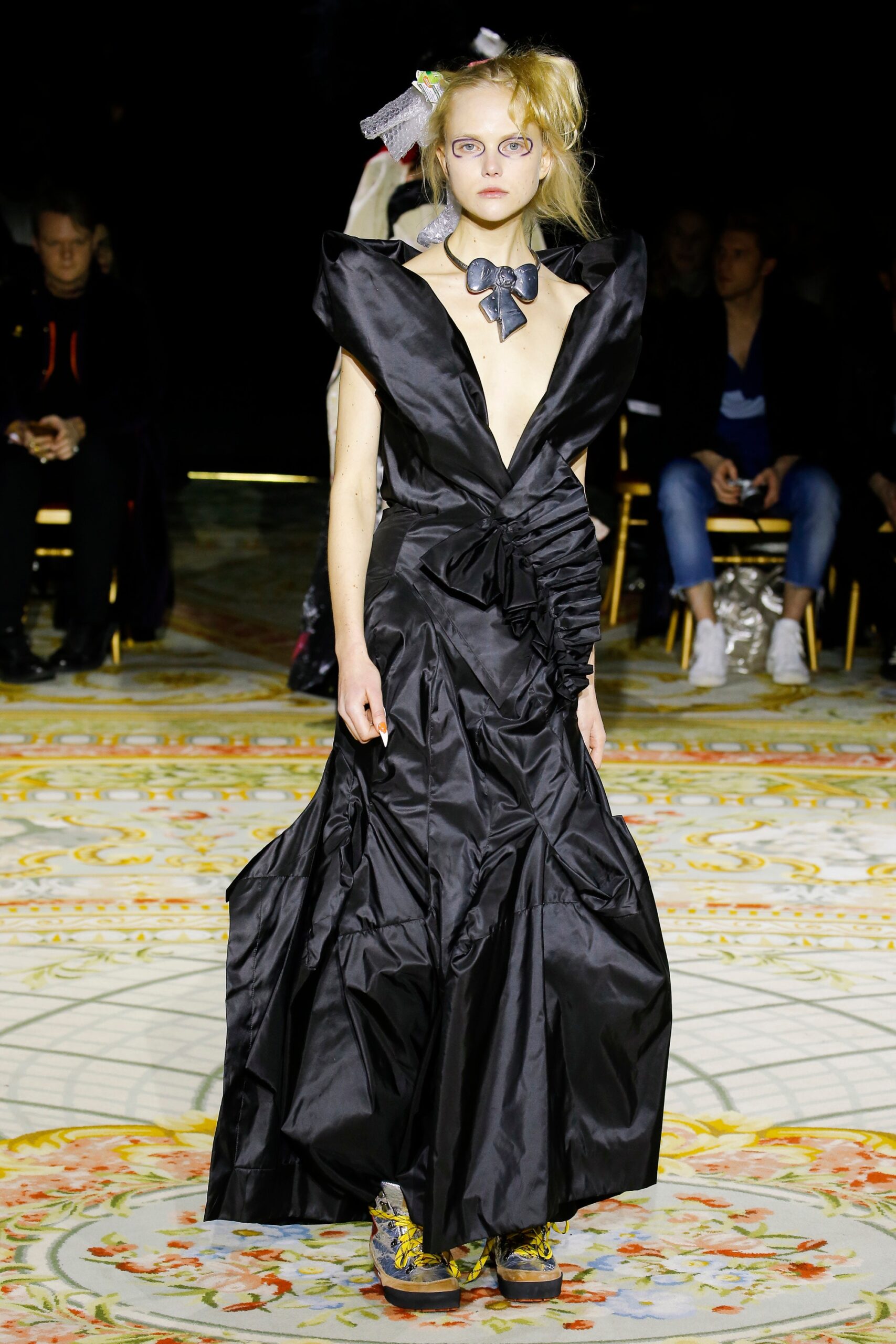 black silk sleeveless gown