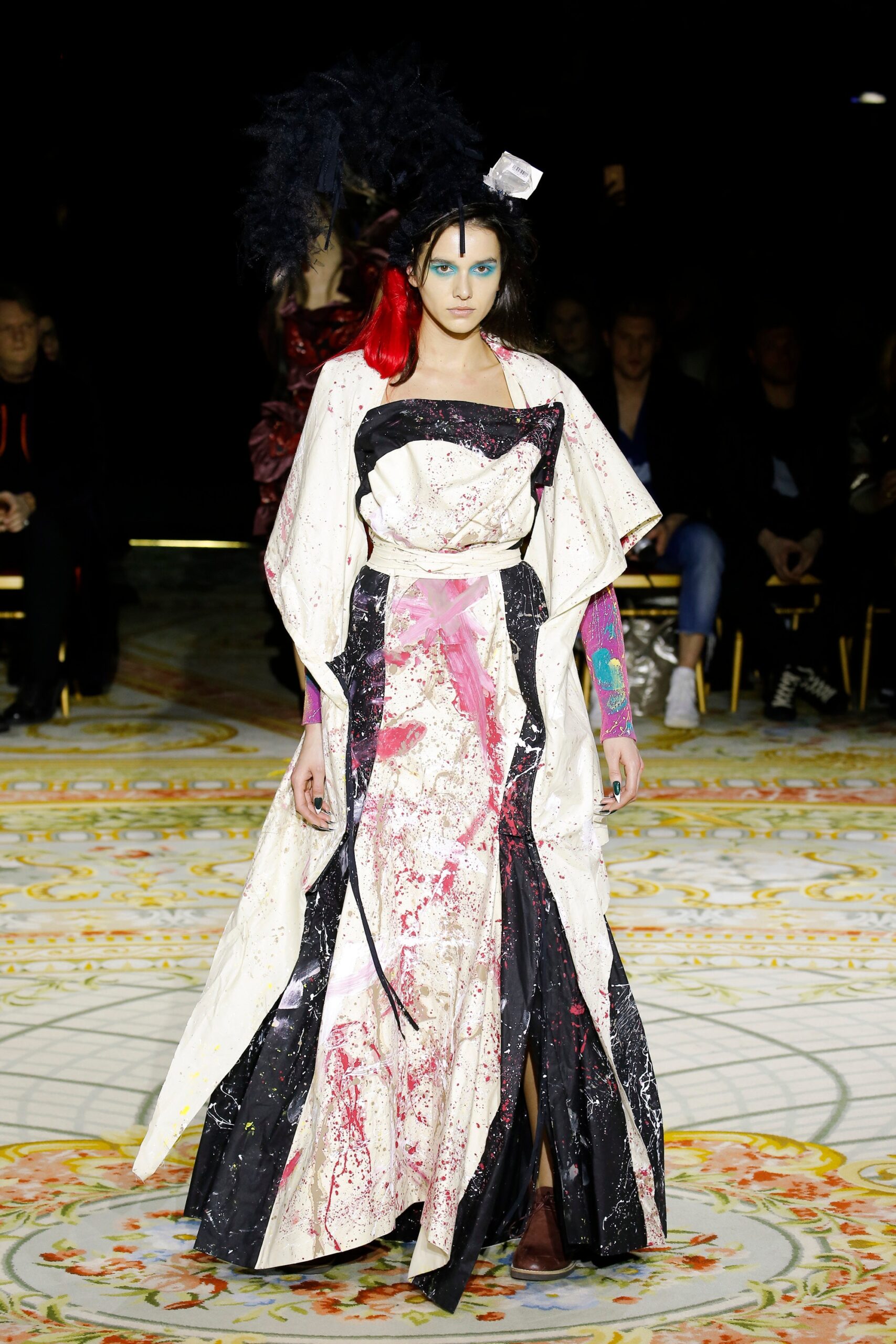 black and white printed gown