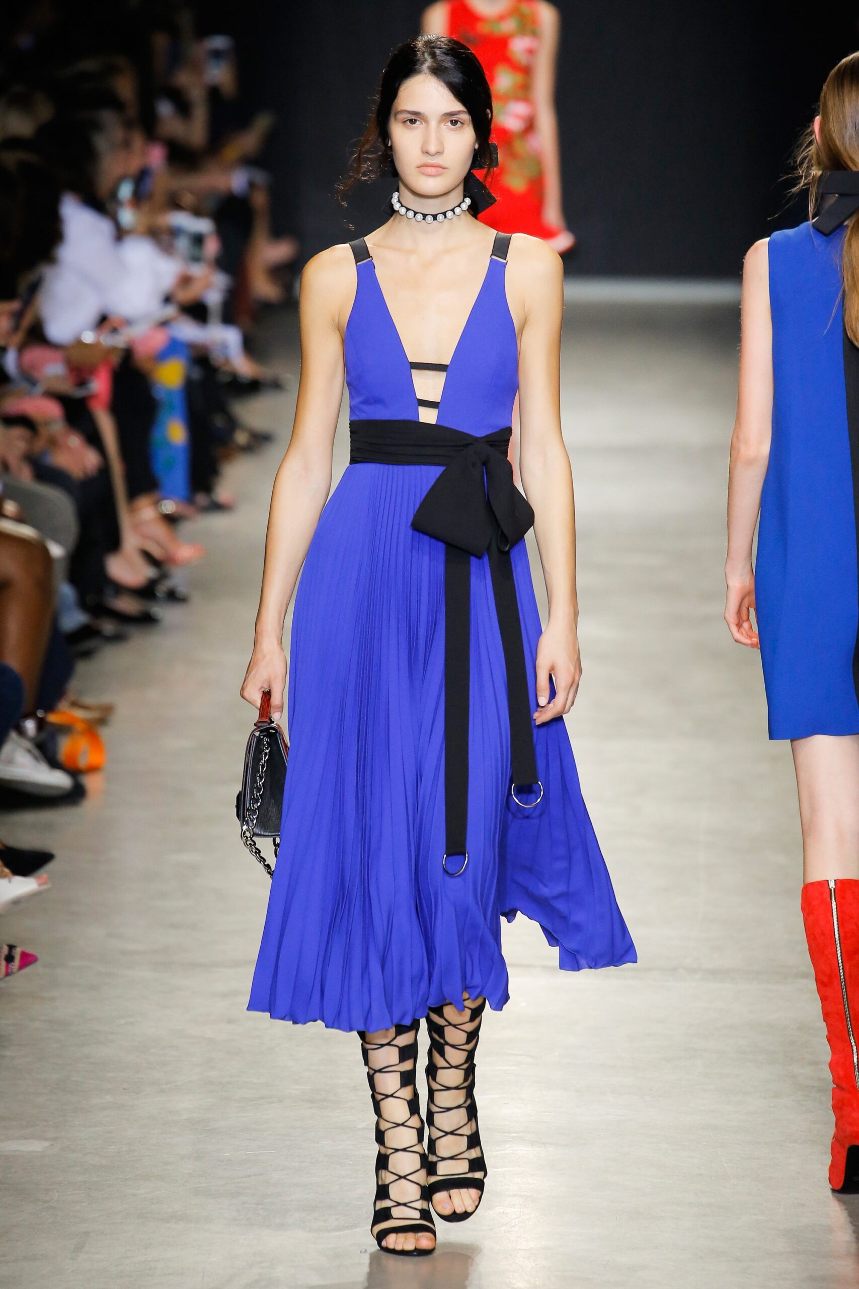 blue silk sleeveless dress