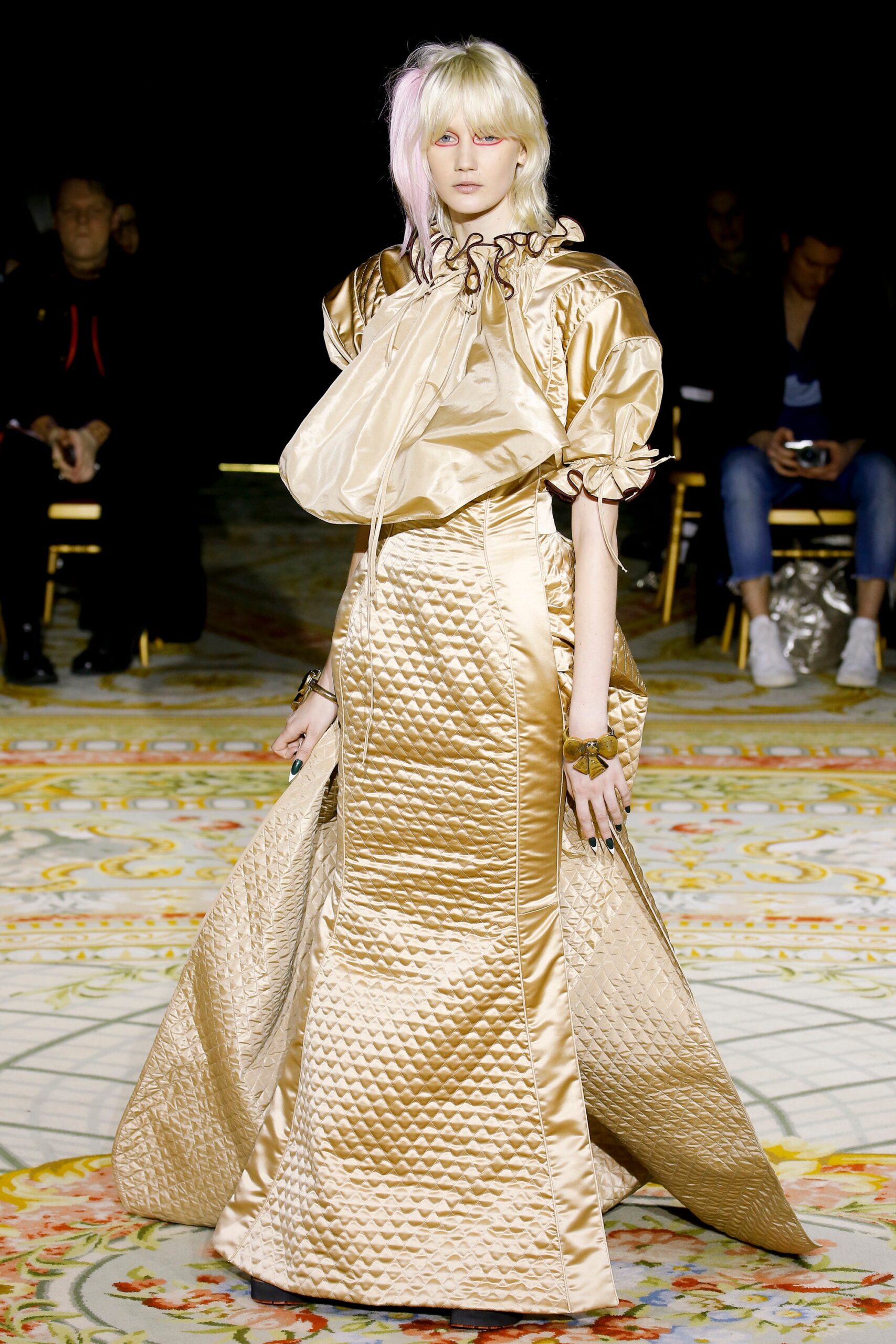 gold silk fitted gown