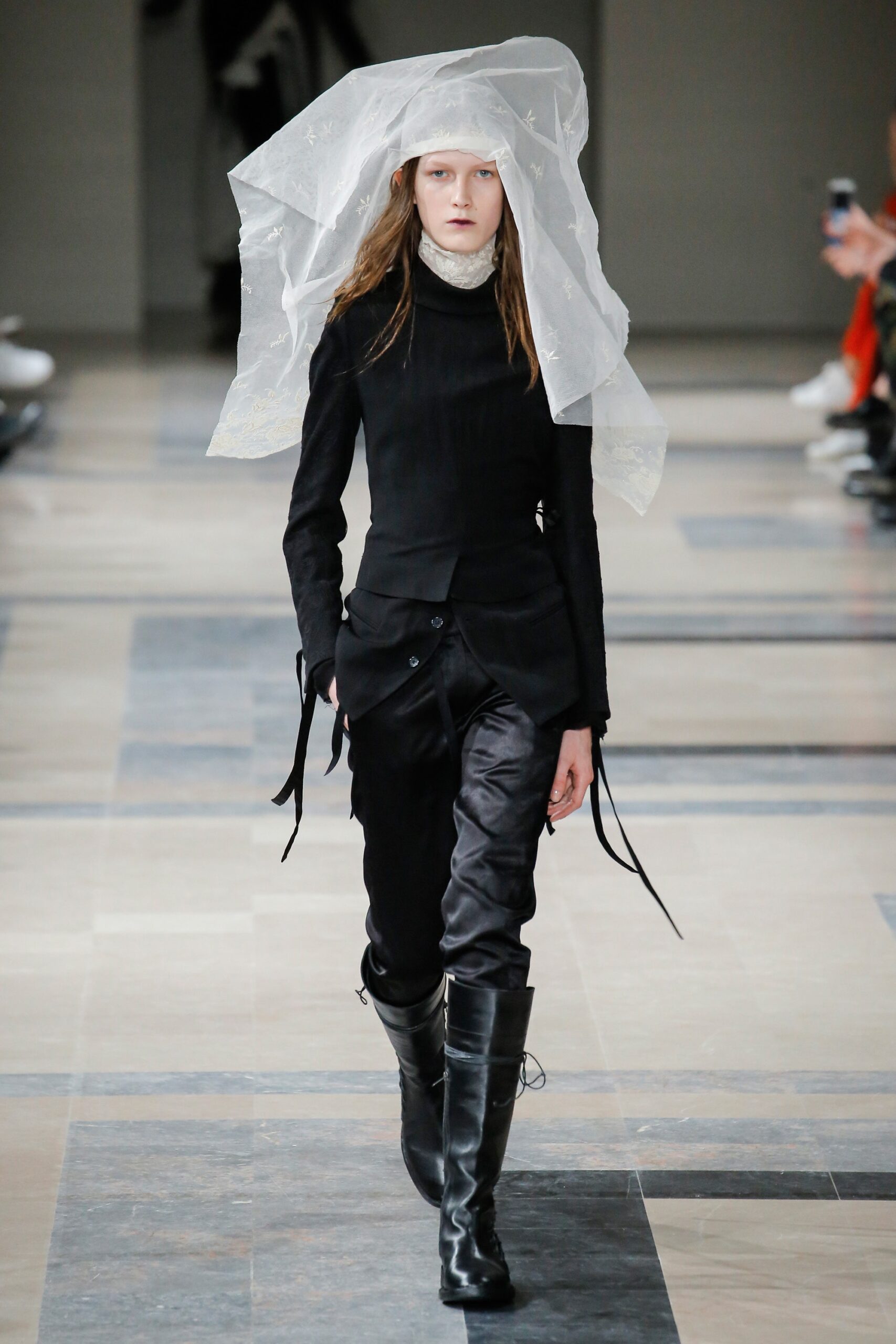 black silk long-sleeve high-neck fitted buttoned jacket