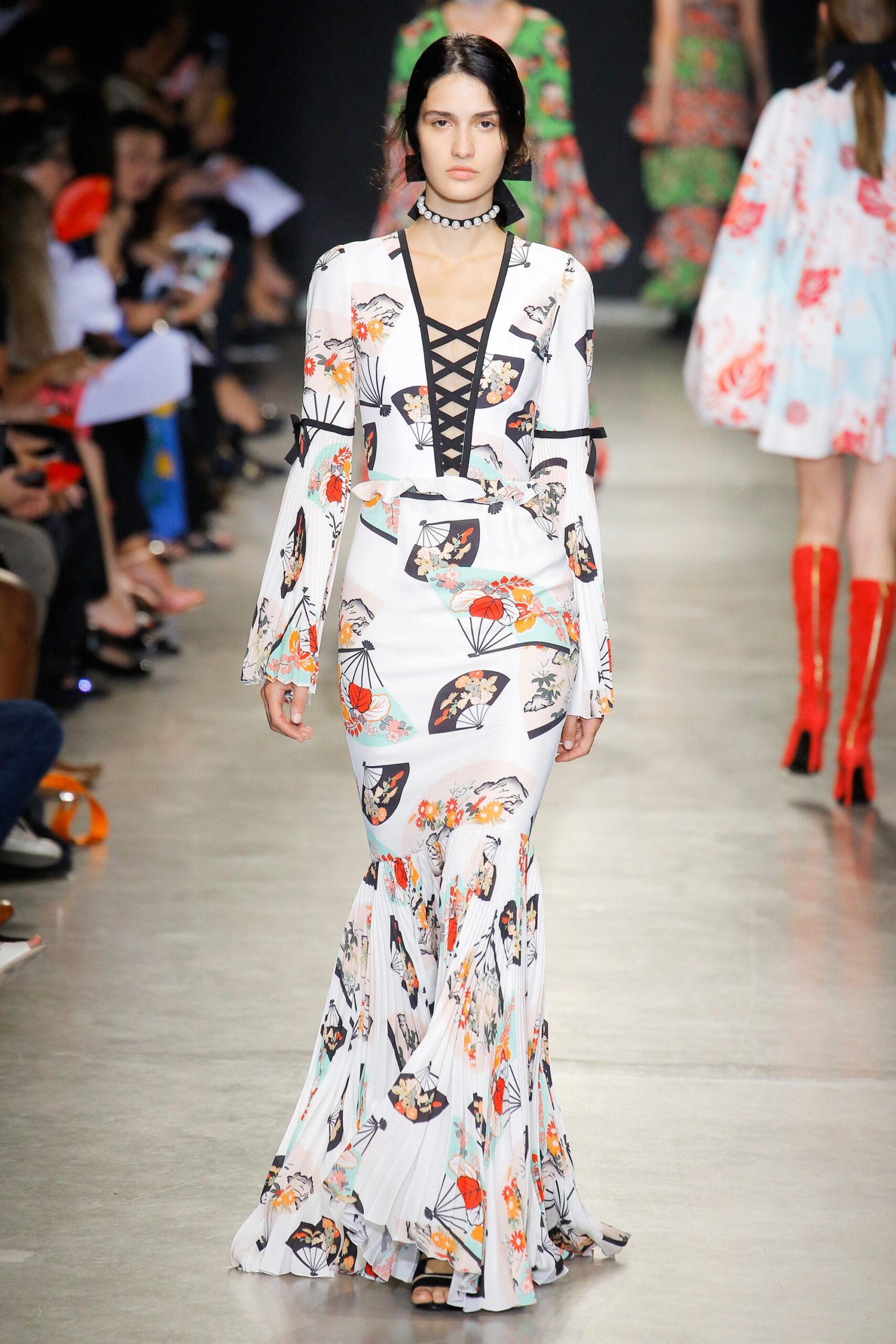 white printed fitted gown