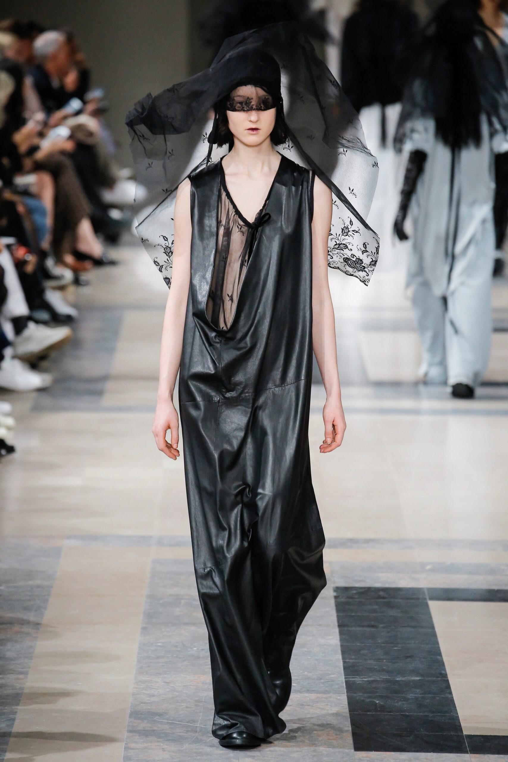 black leather sleeveless dress