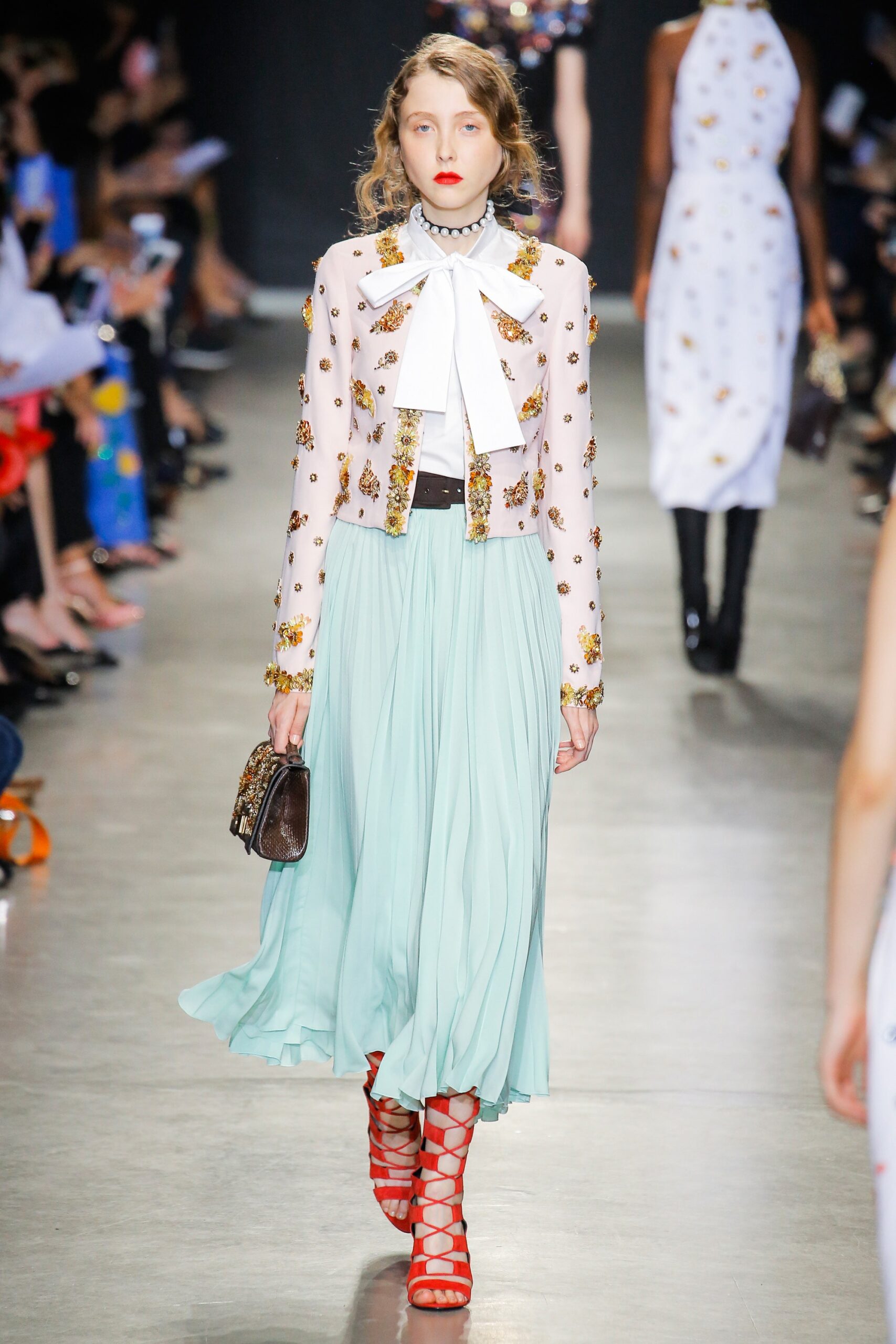 green chiffon pleated flowing skirt
