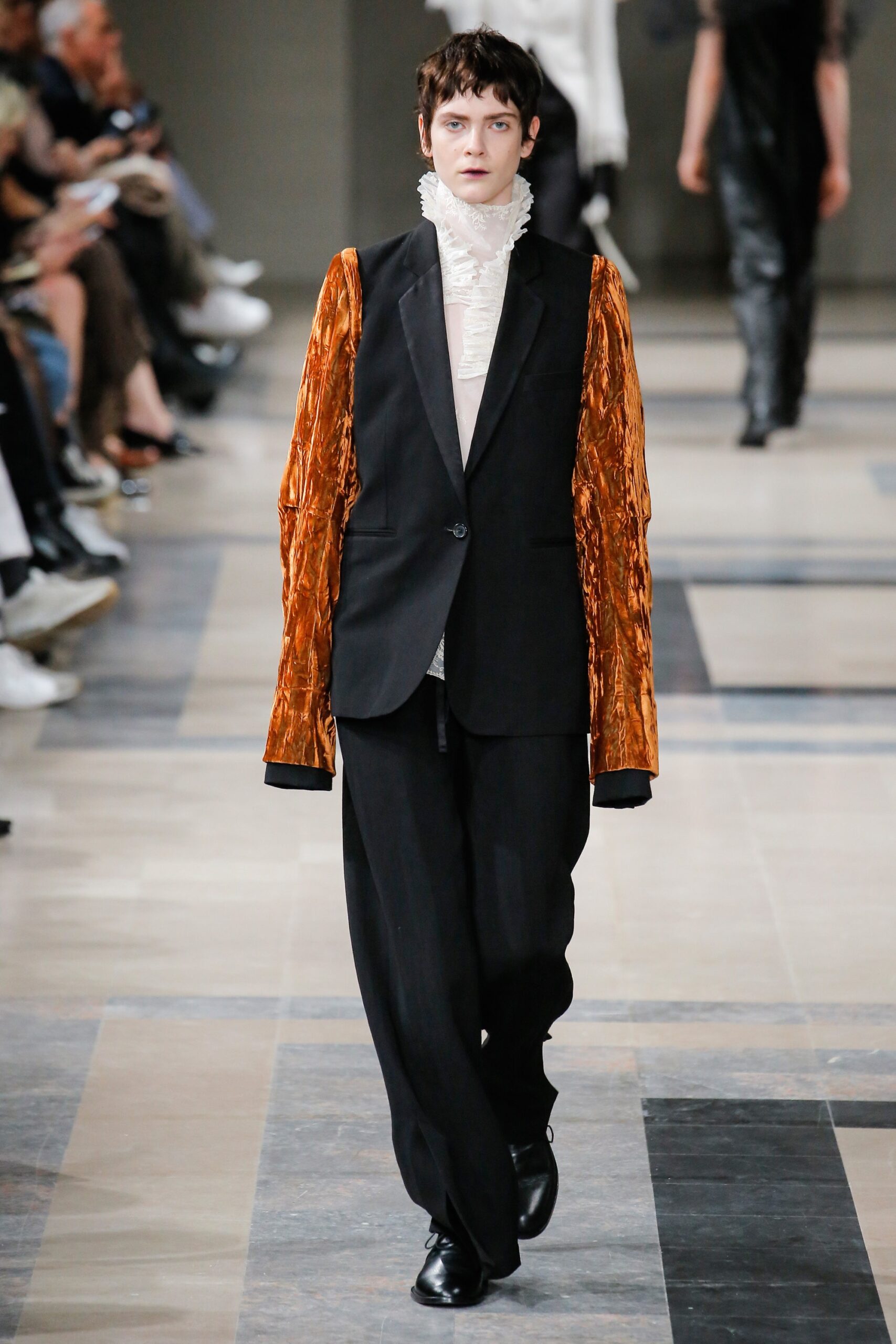 black and orange silk blazer outfit