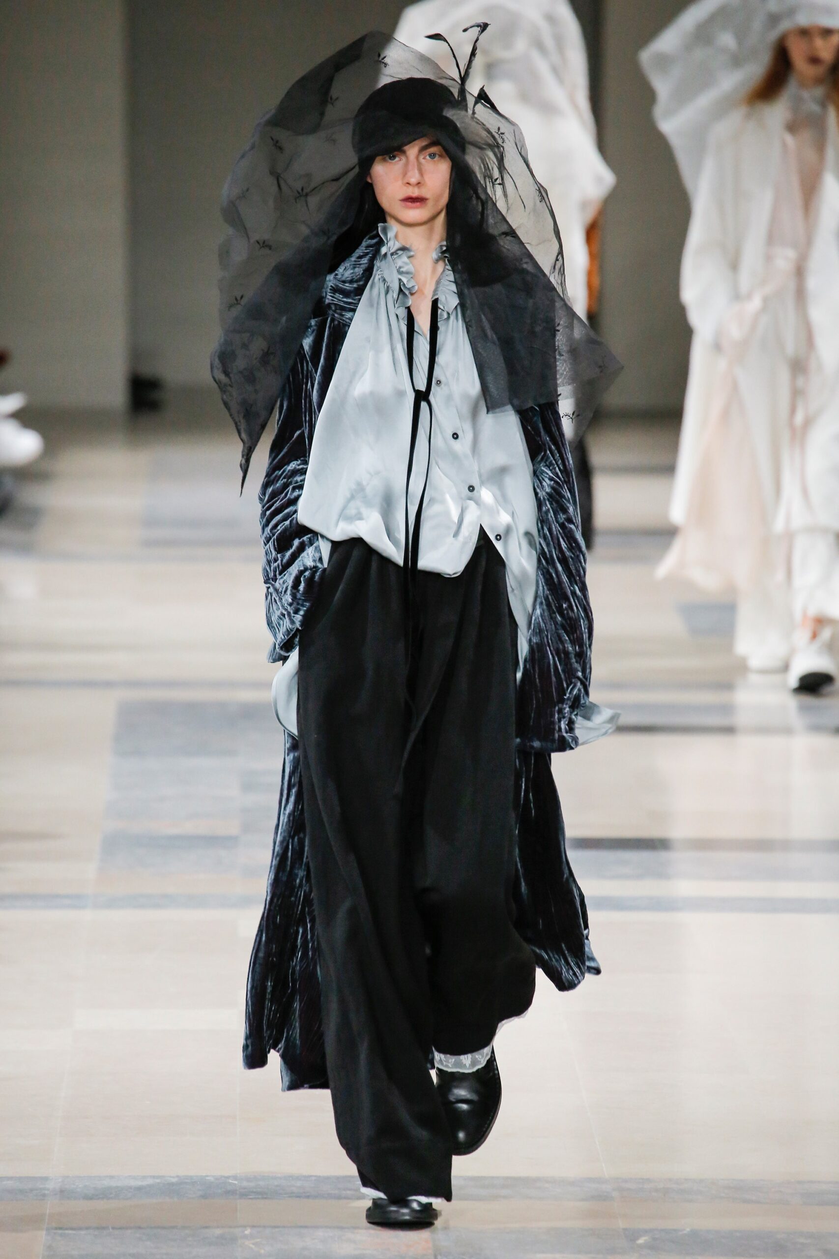 blue velvet coat with white shirt