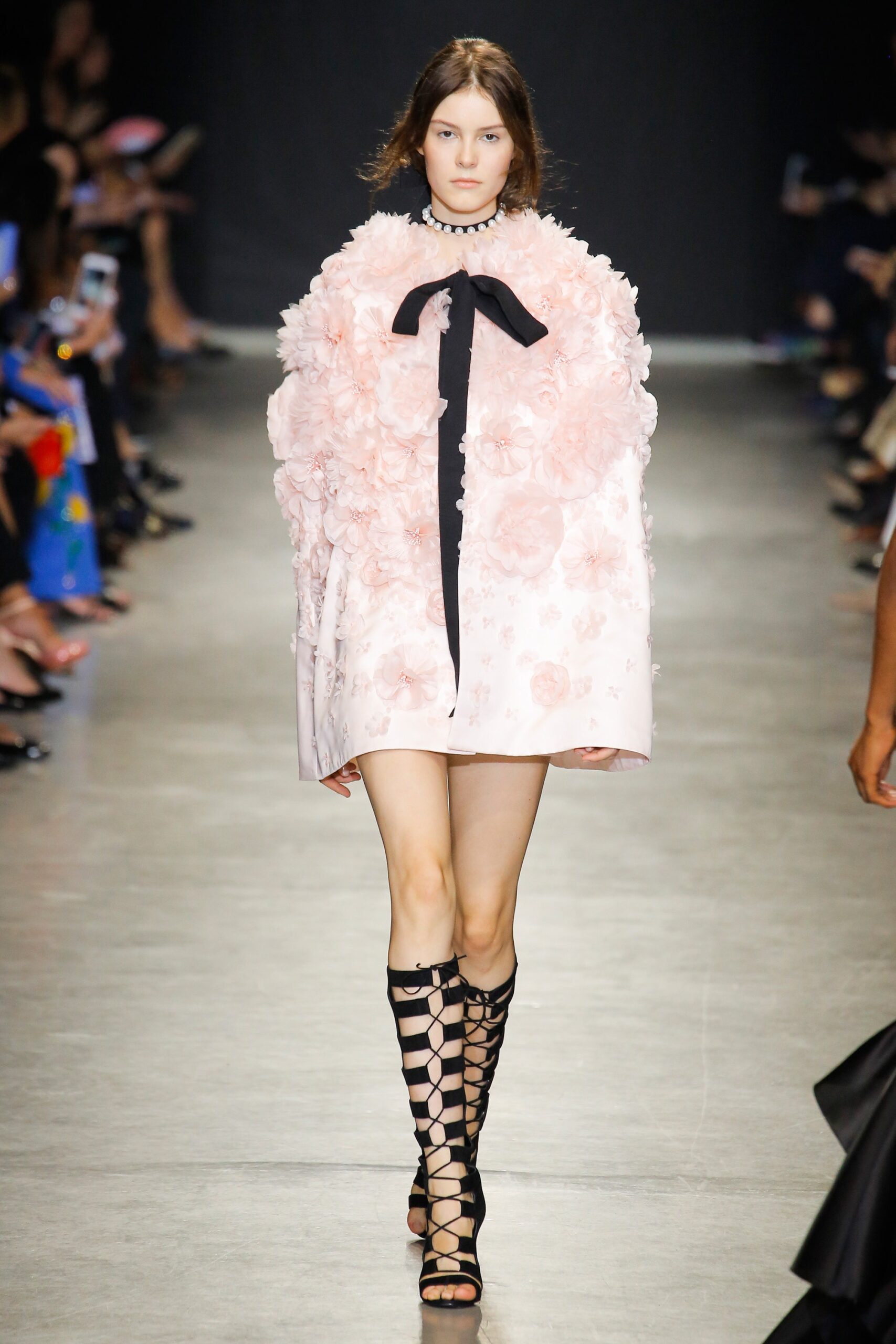 pink silk sleeveless relaxed ruffled cape