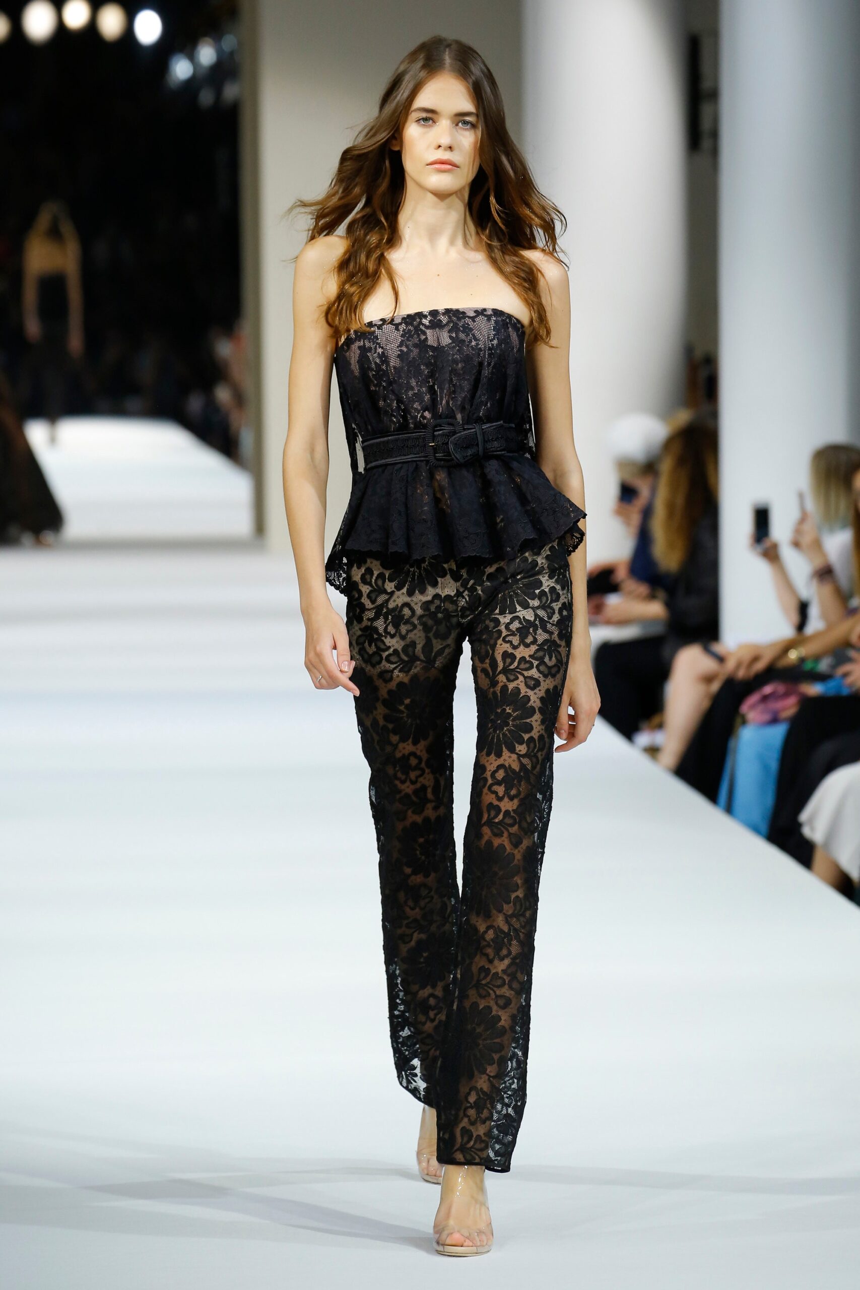 black lace strapless top and pants