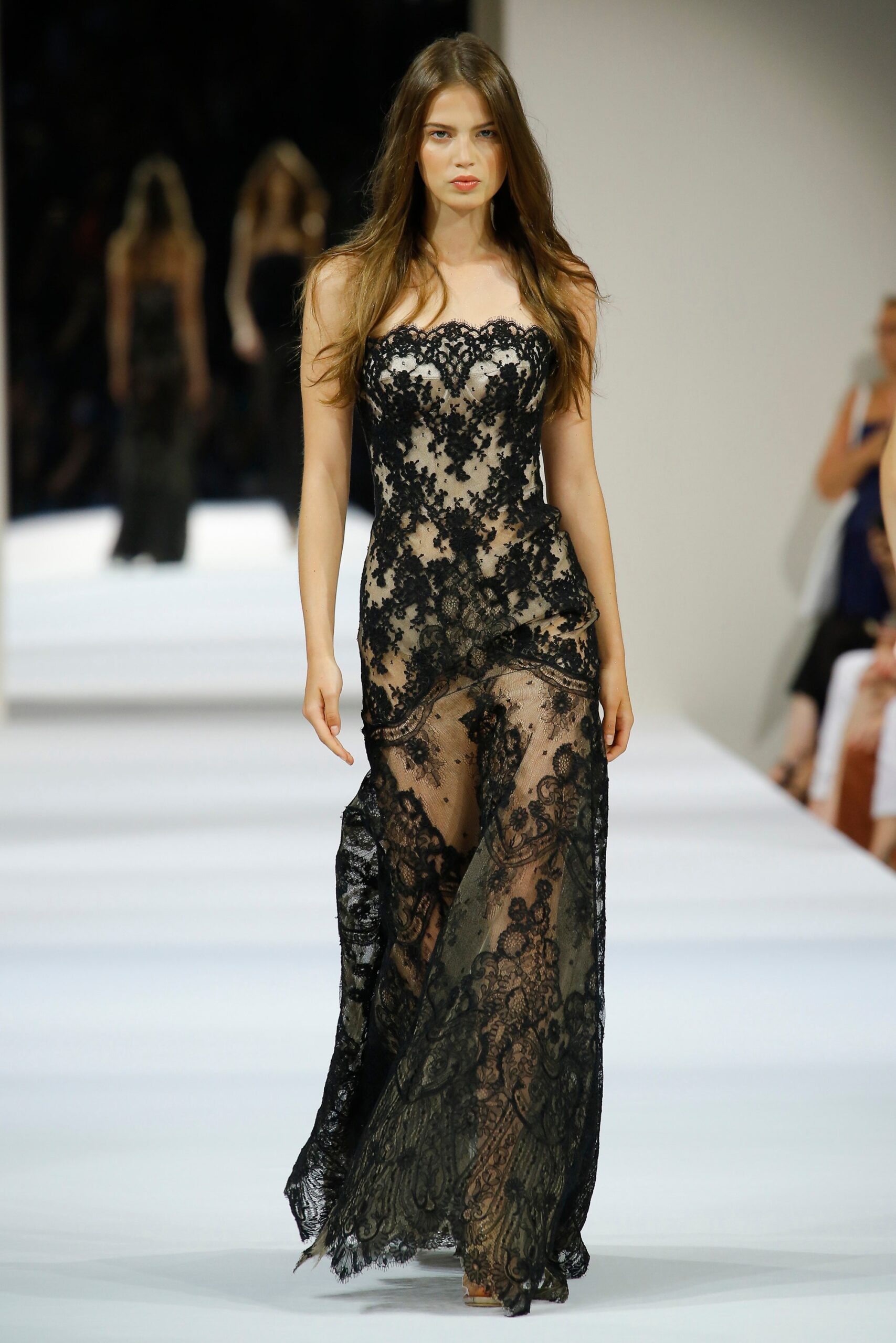 black lace fitted gown