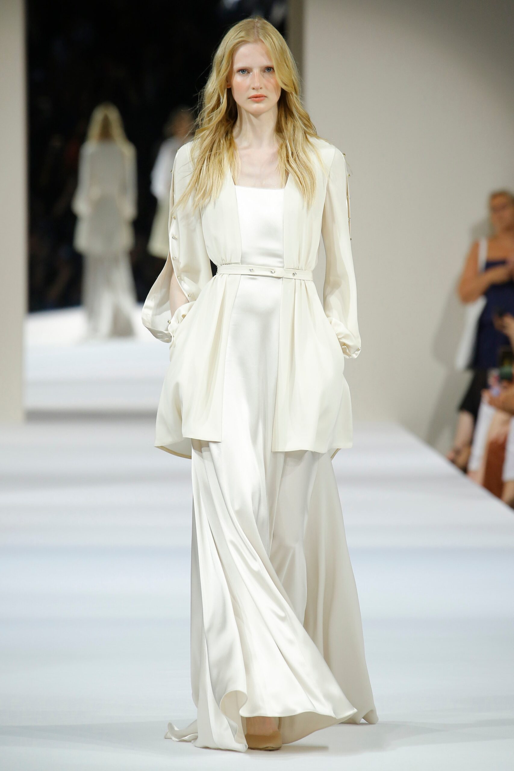 white silk long-sleeve gown