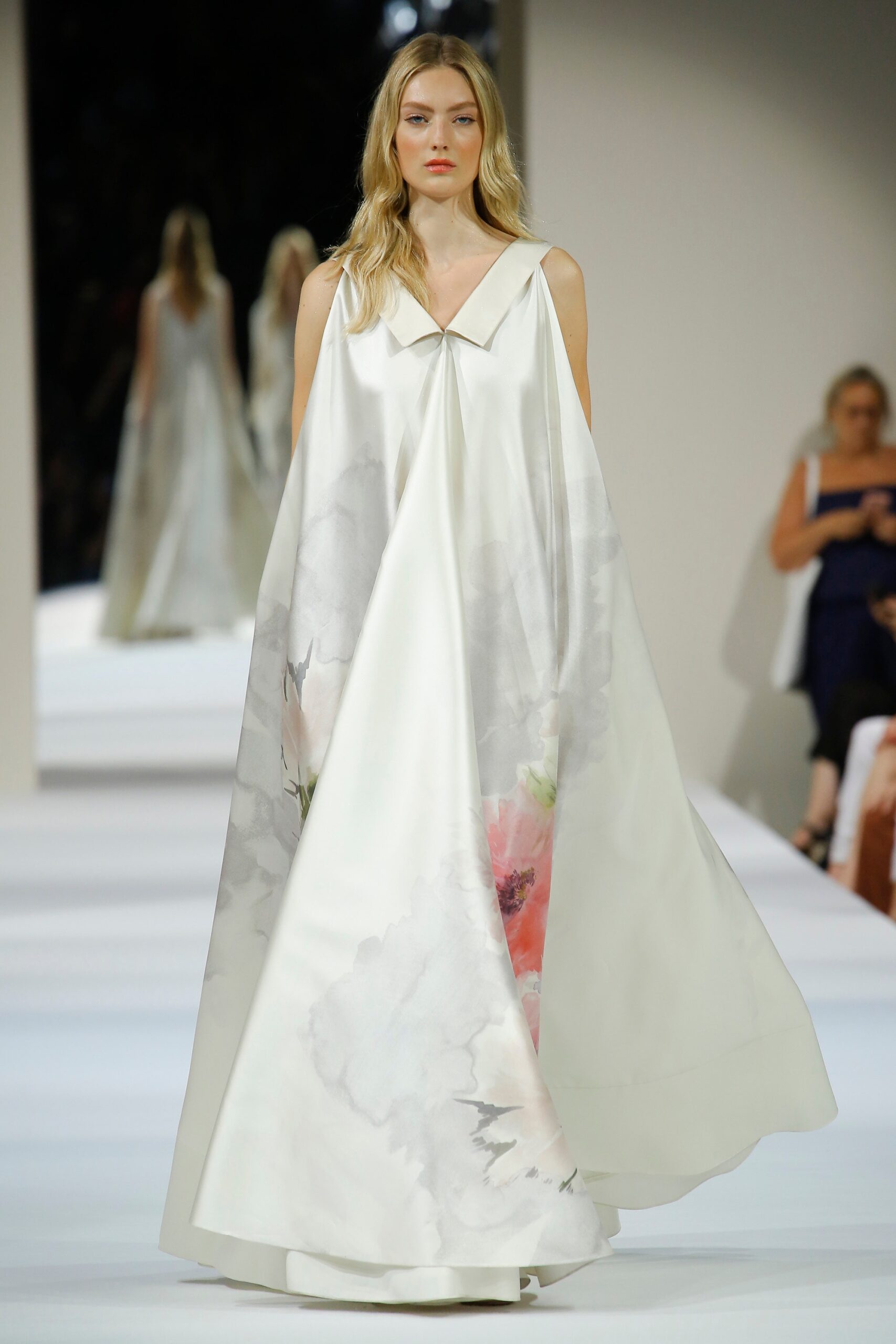 white silk sleeveless gown