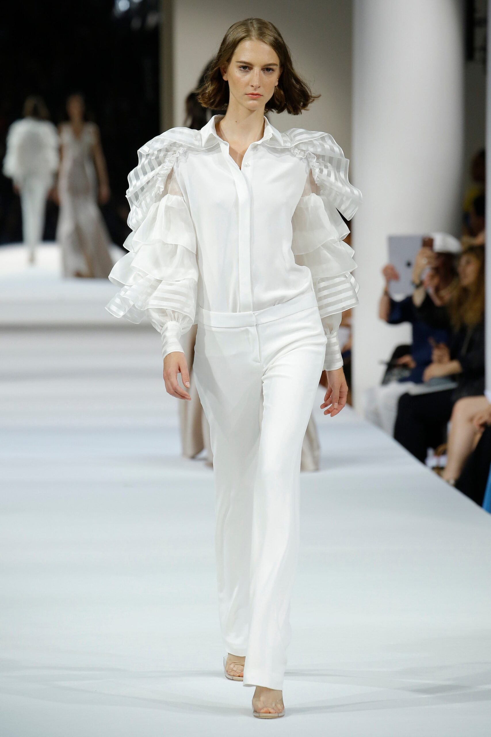 white silk shirt and pants
