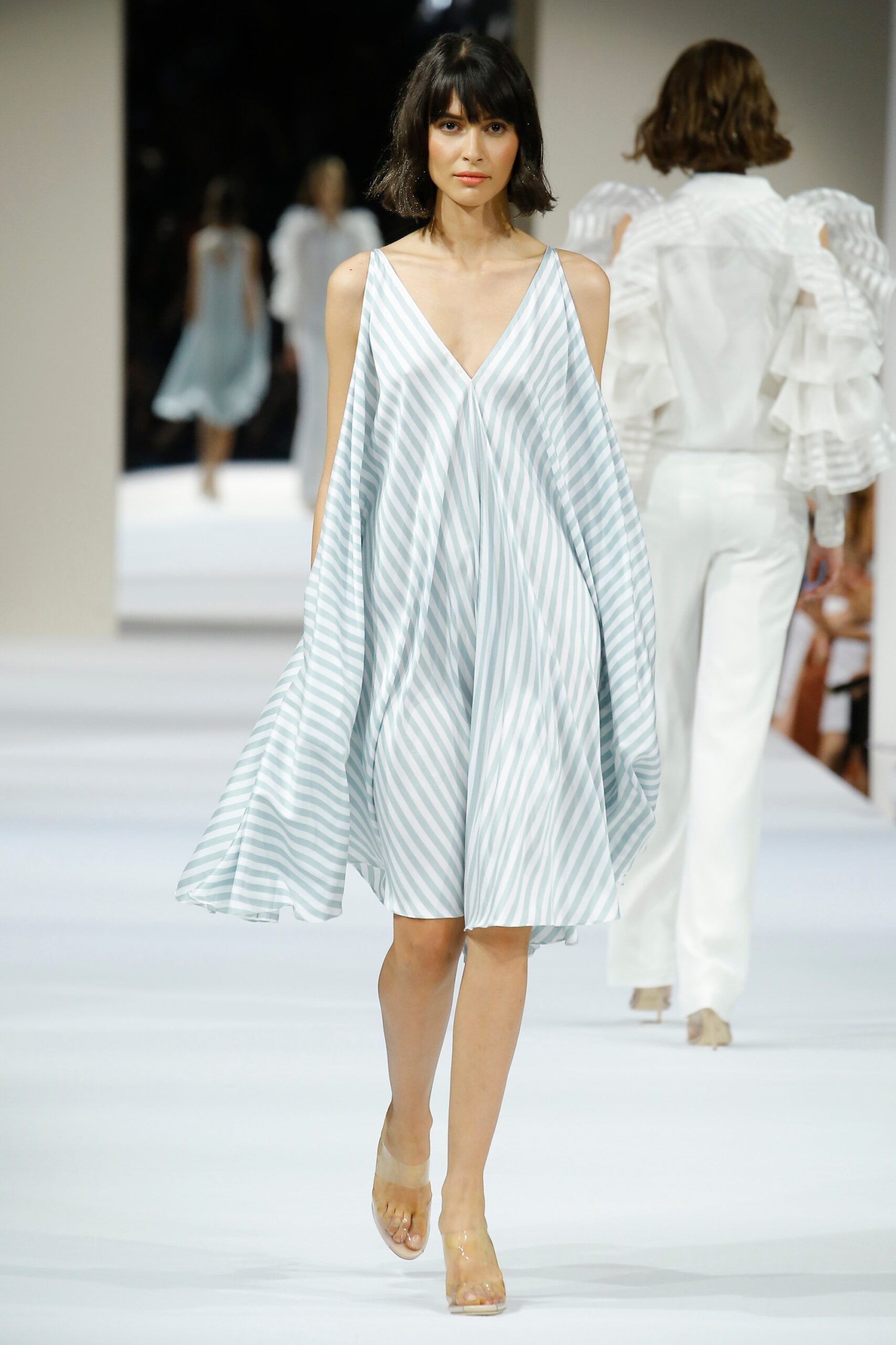 blue and white striped dress