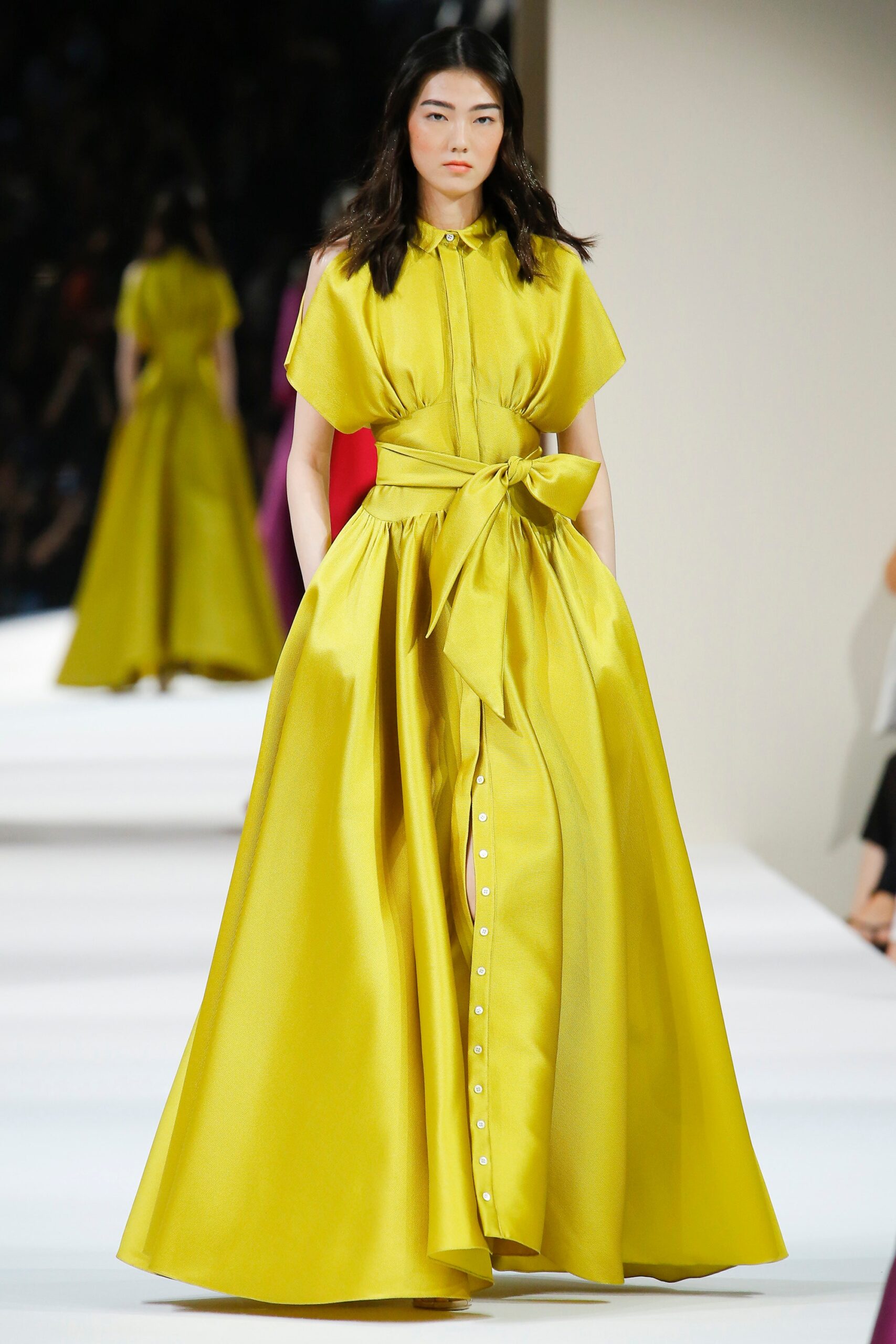 yellow silk collared dress