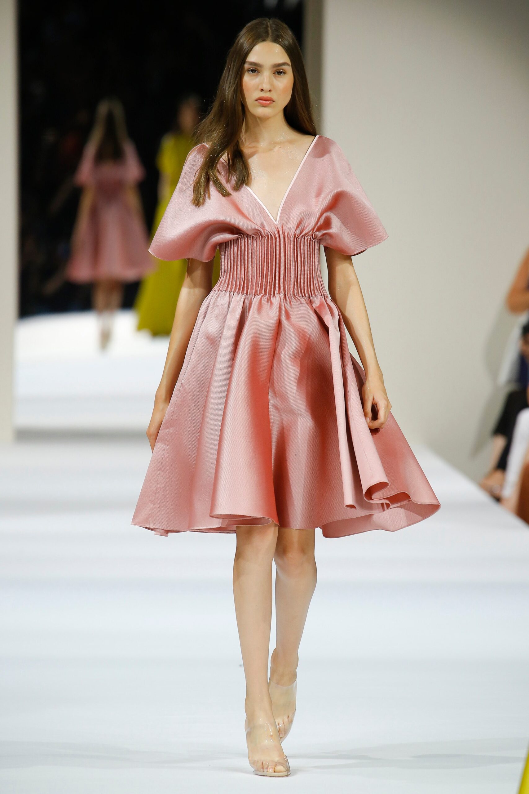 pink silk pleated mini dress