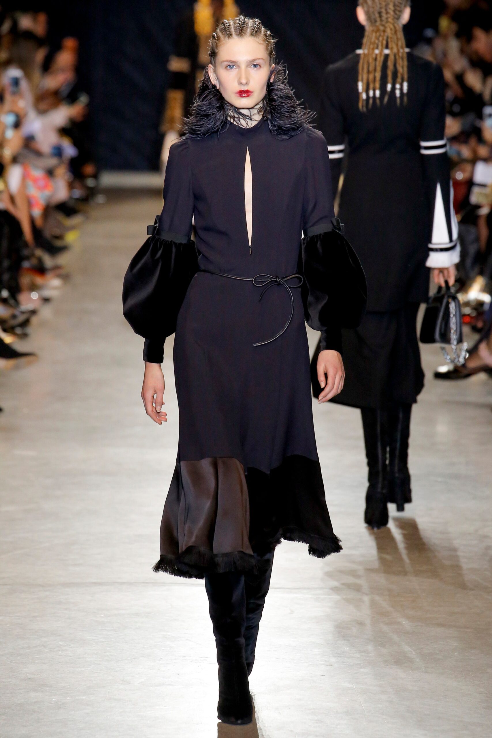 black silk long-sleeve dress