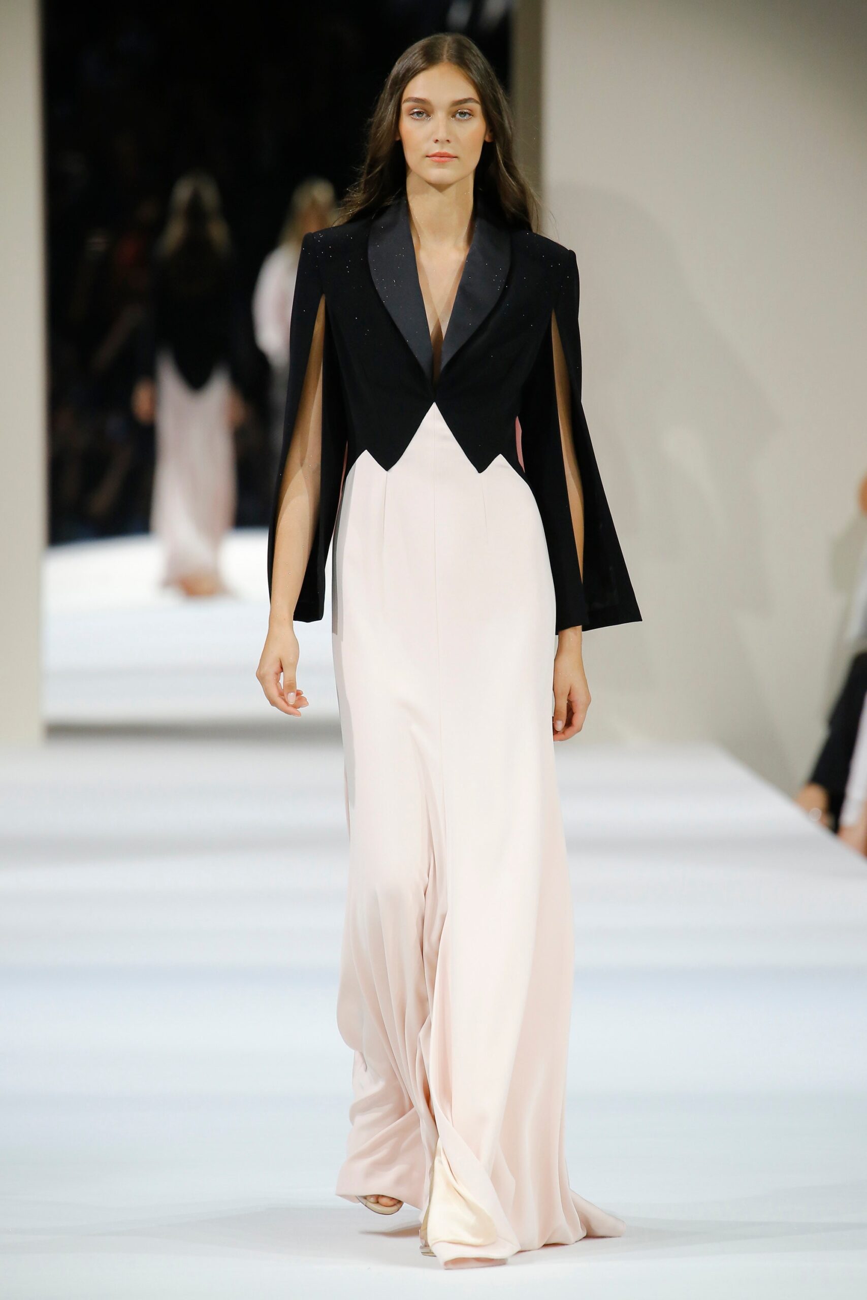 black silk gown with cape