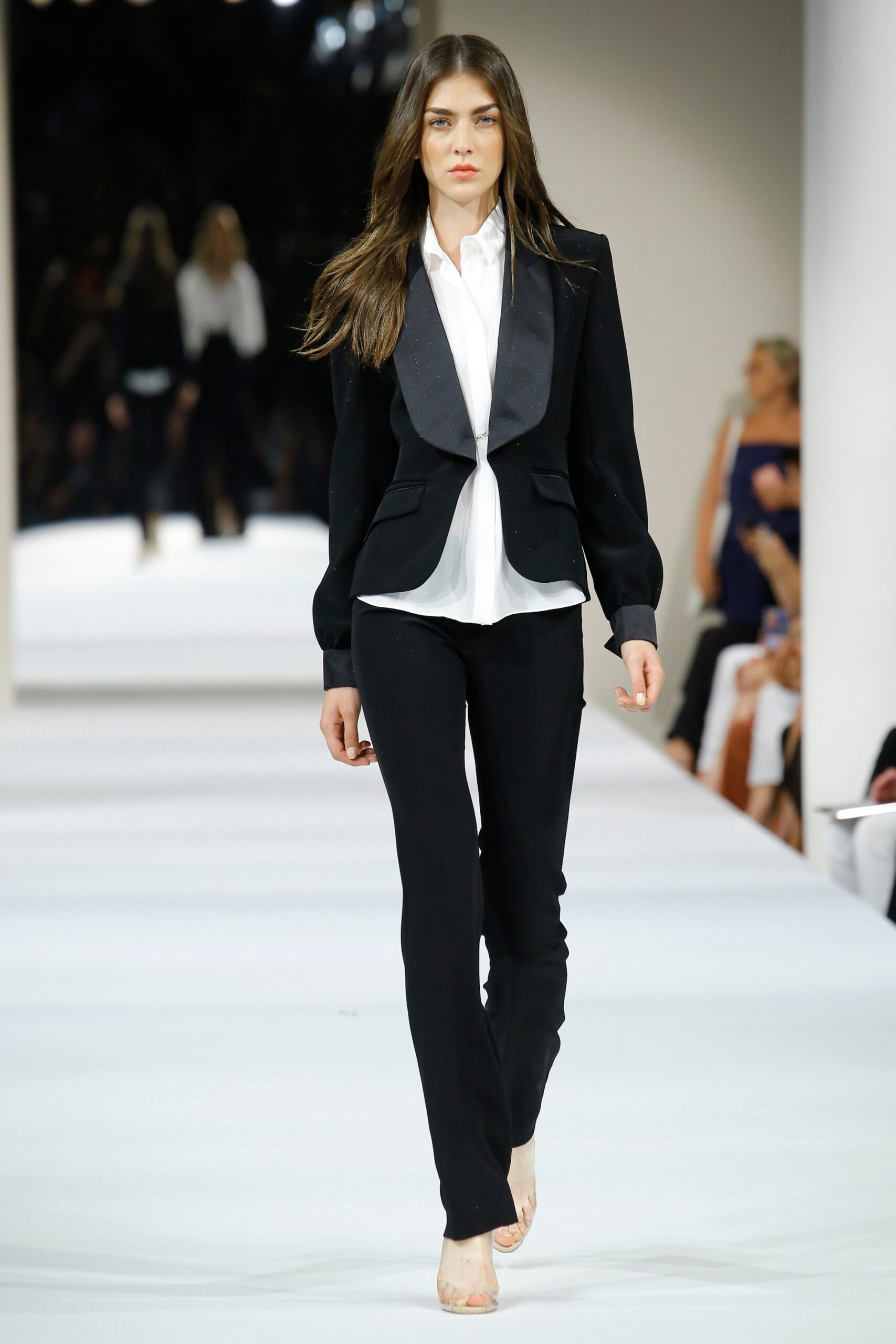 black tailored blazer with white shirt