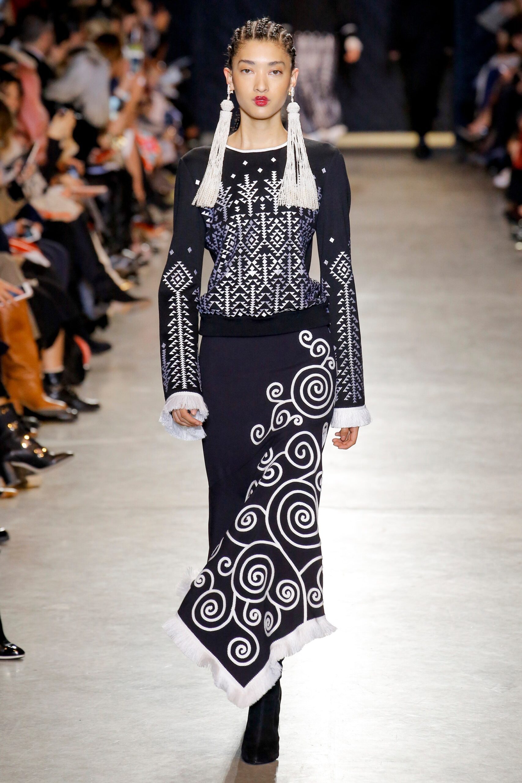 black and white embroidered midi dress