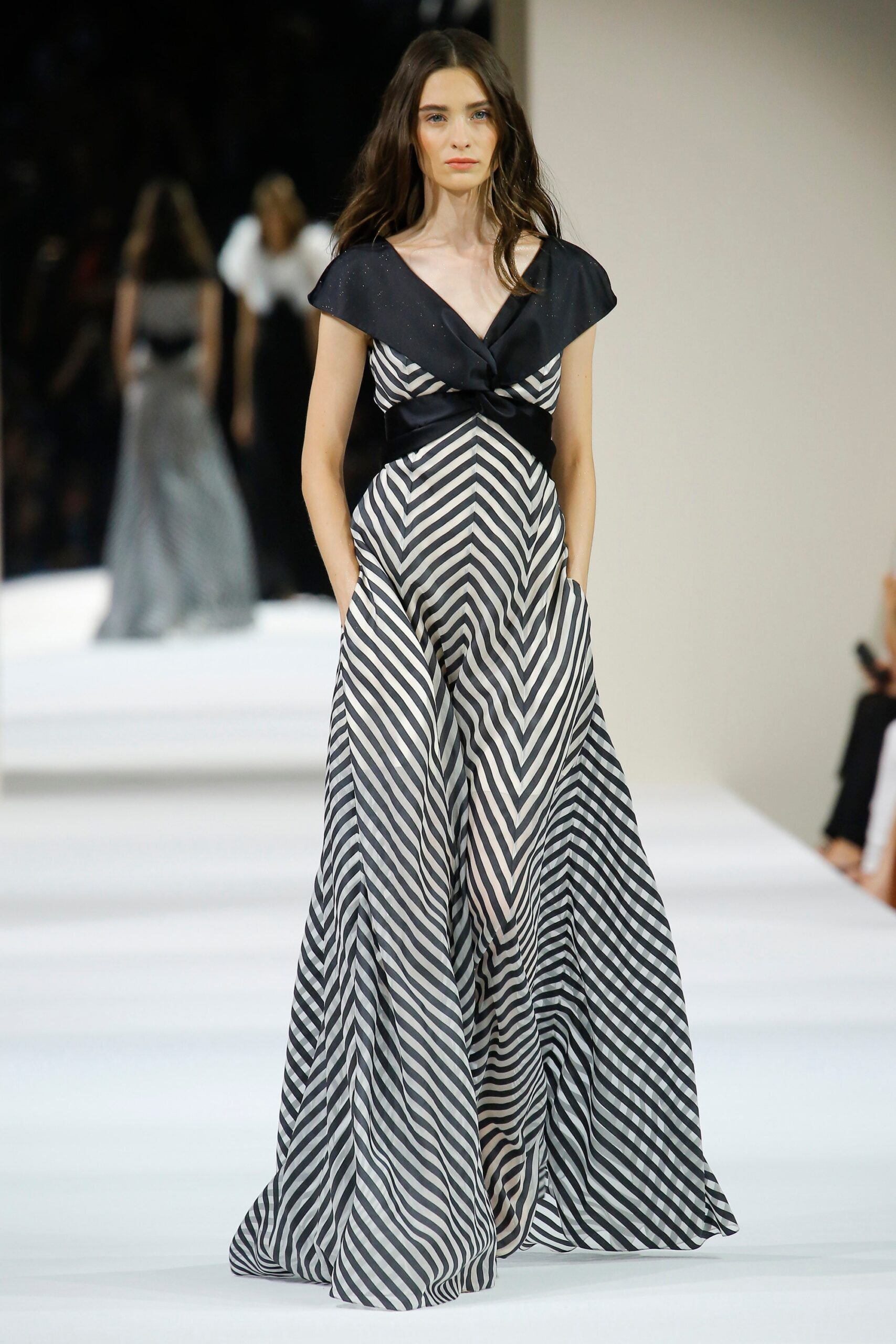 black and white striped gown