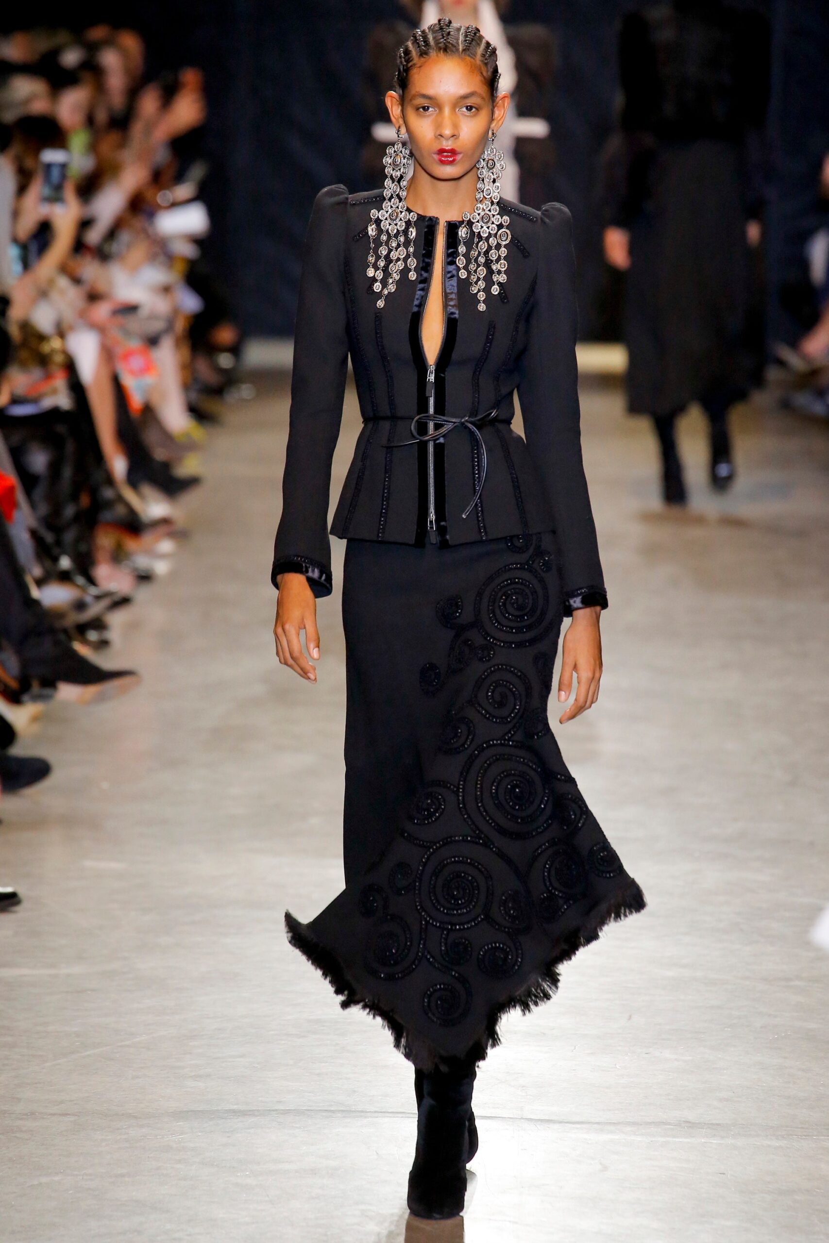 black fitted midi dress with belt