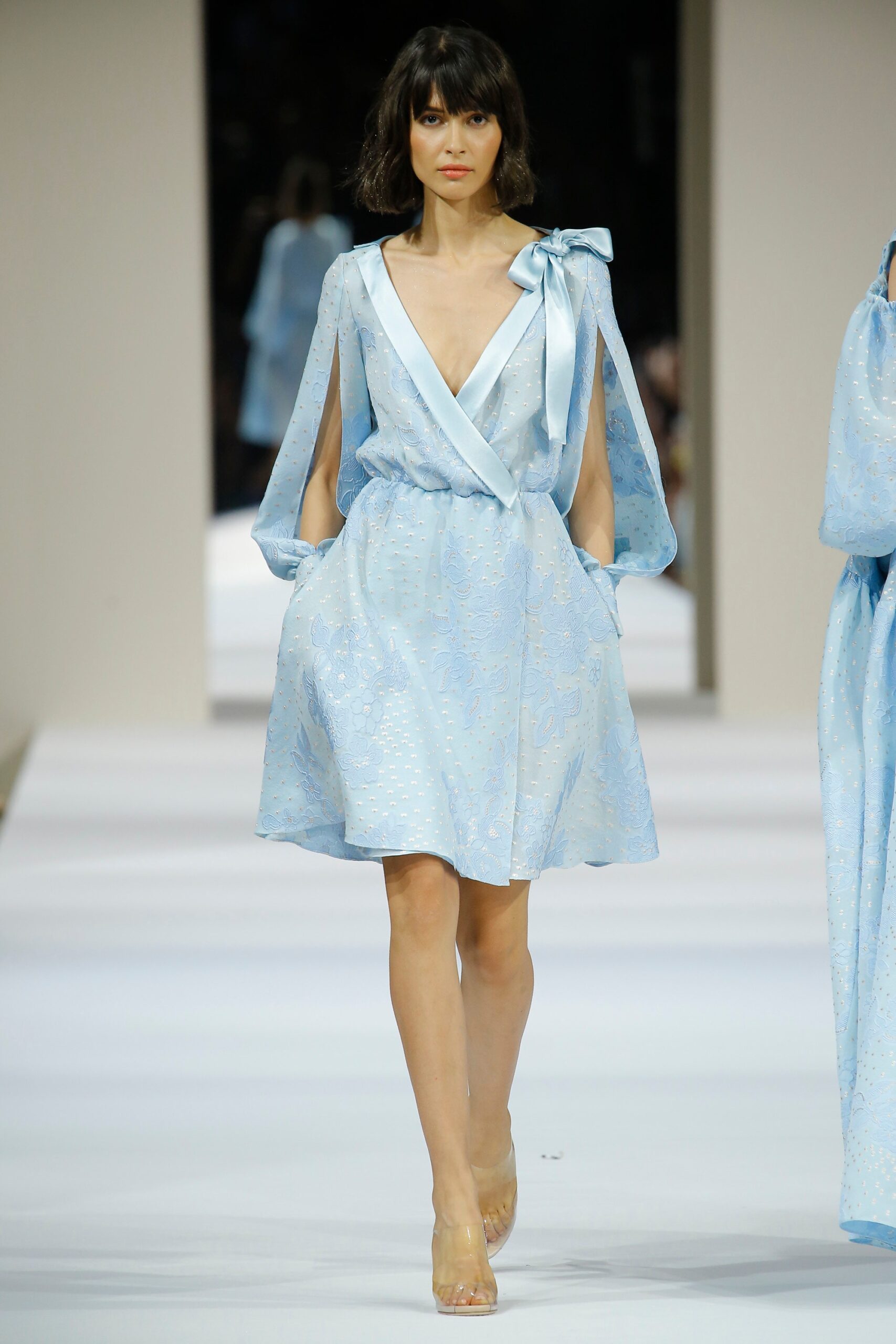 blue silk fitted dress