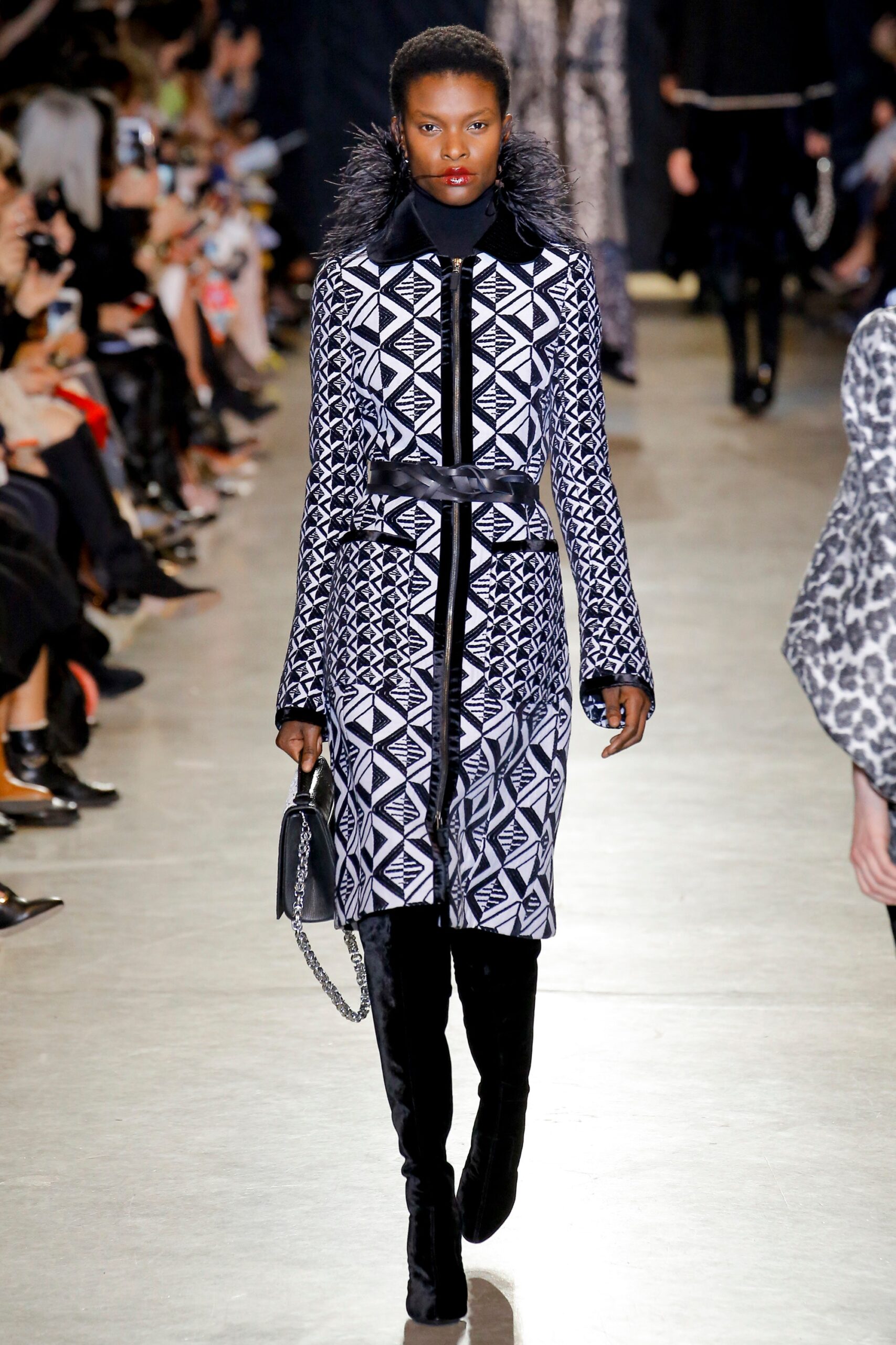 black and white printed coat