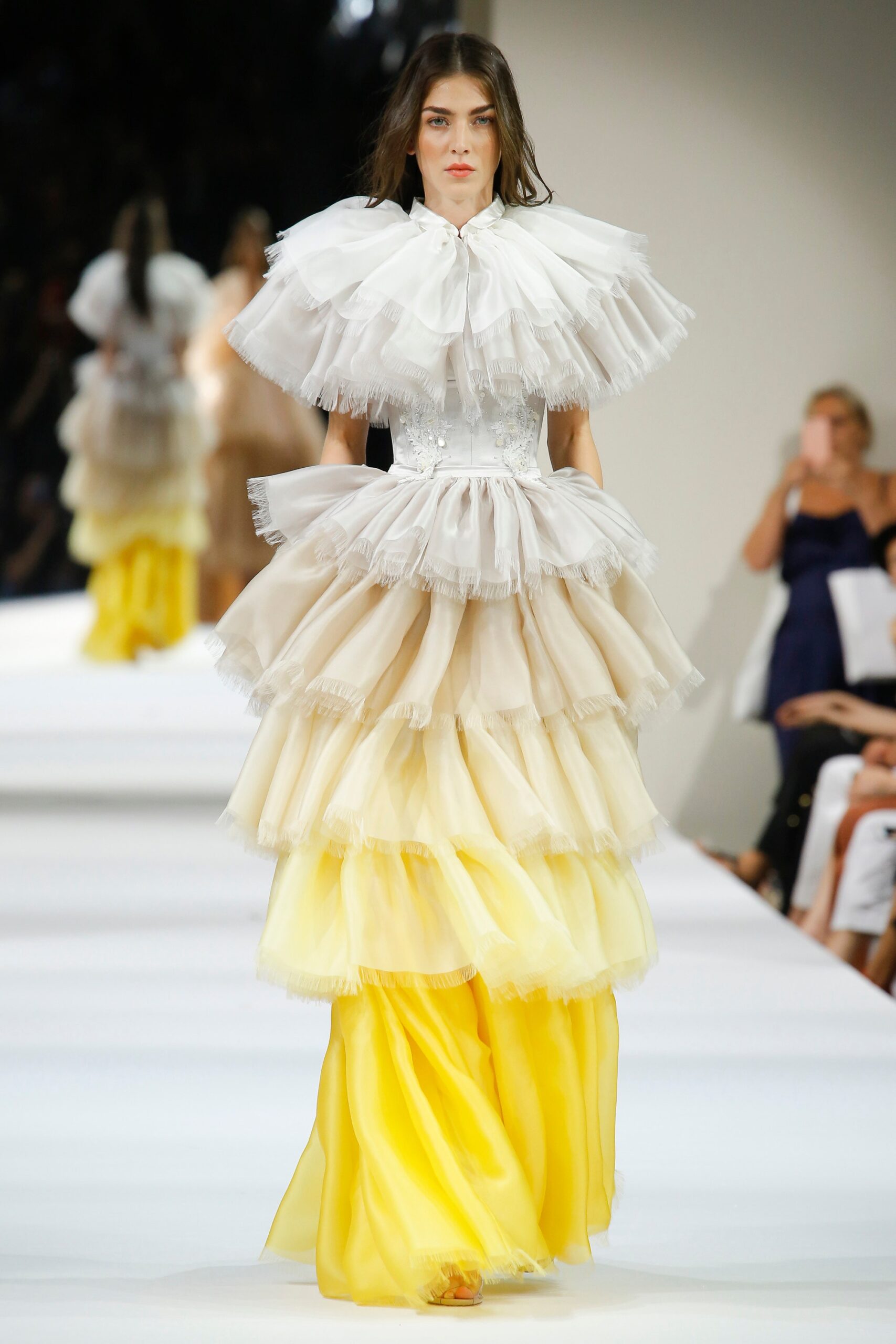tiered yellow tulle gown