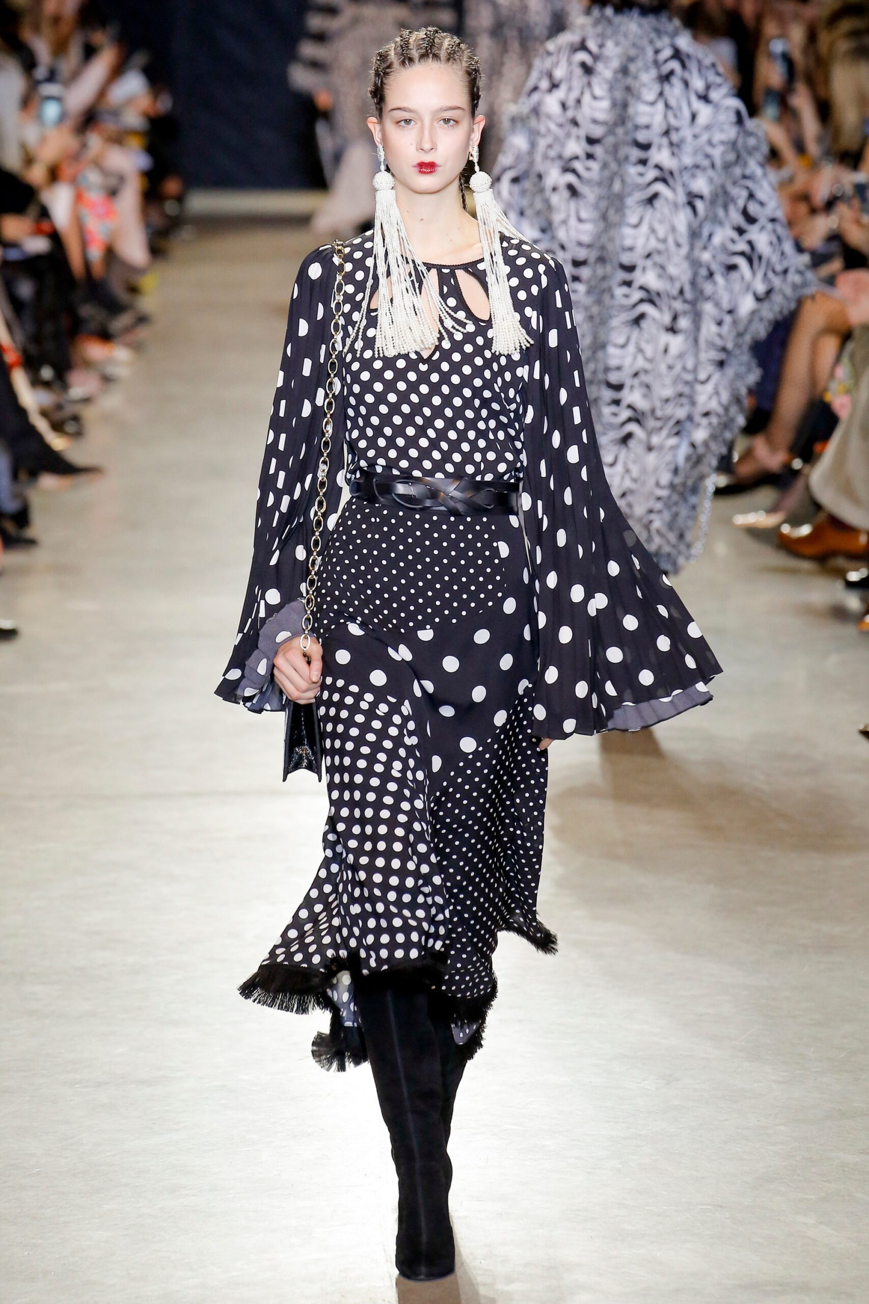 black and white polka-dot midi dress