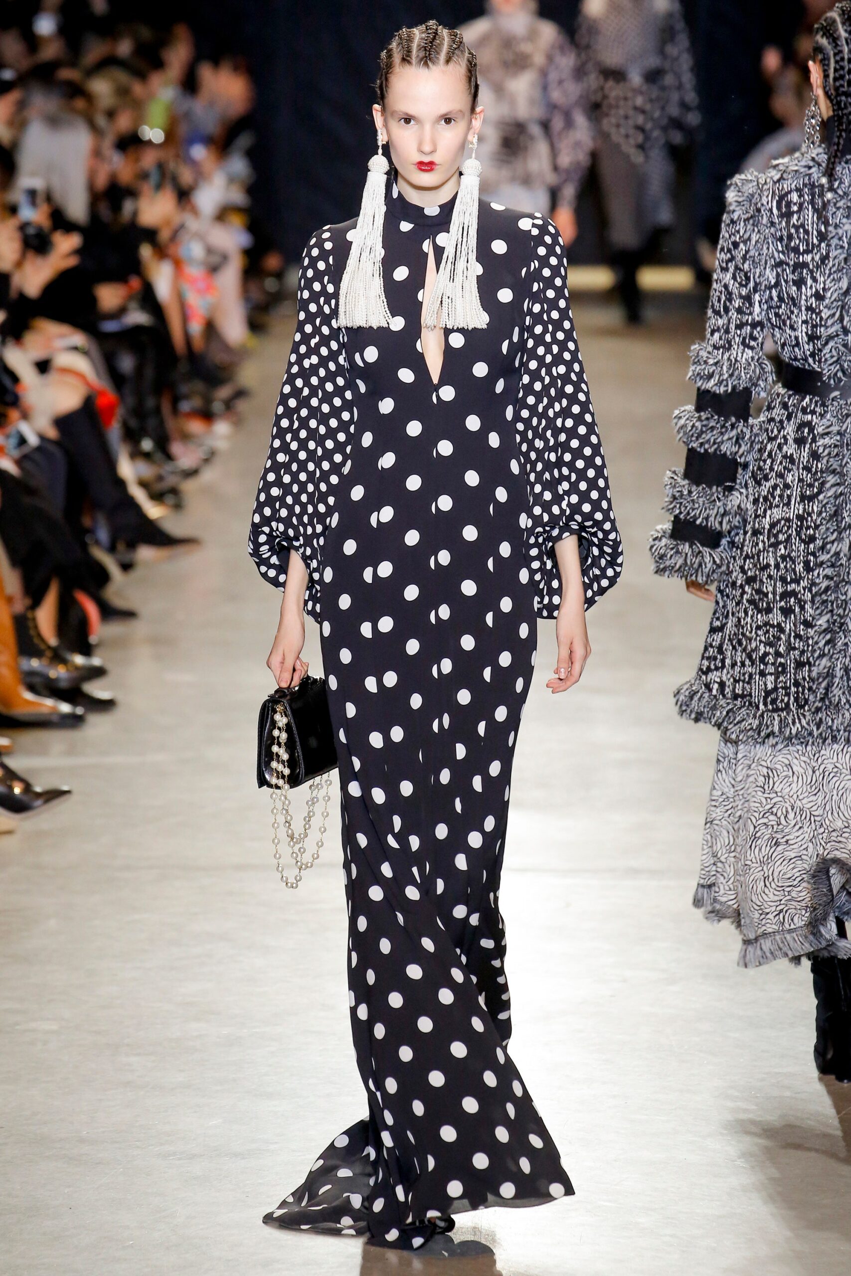 black and white polka-dot maxi dress