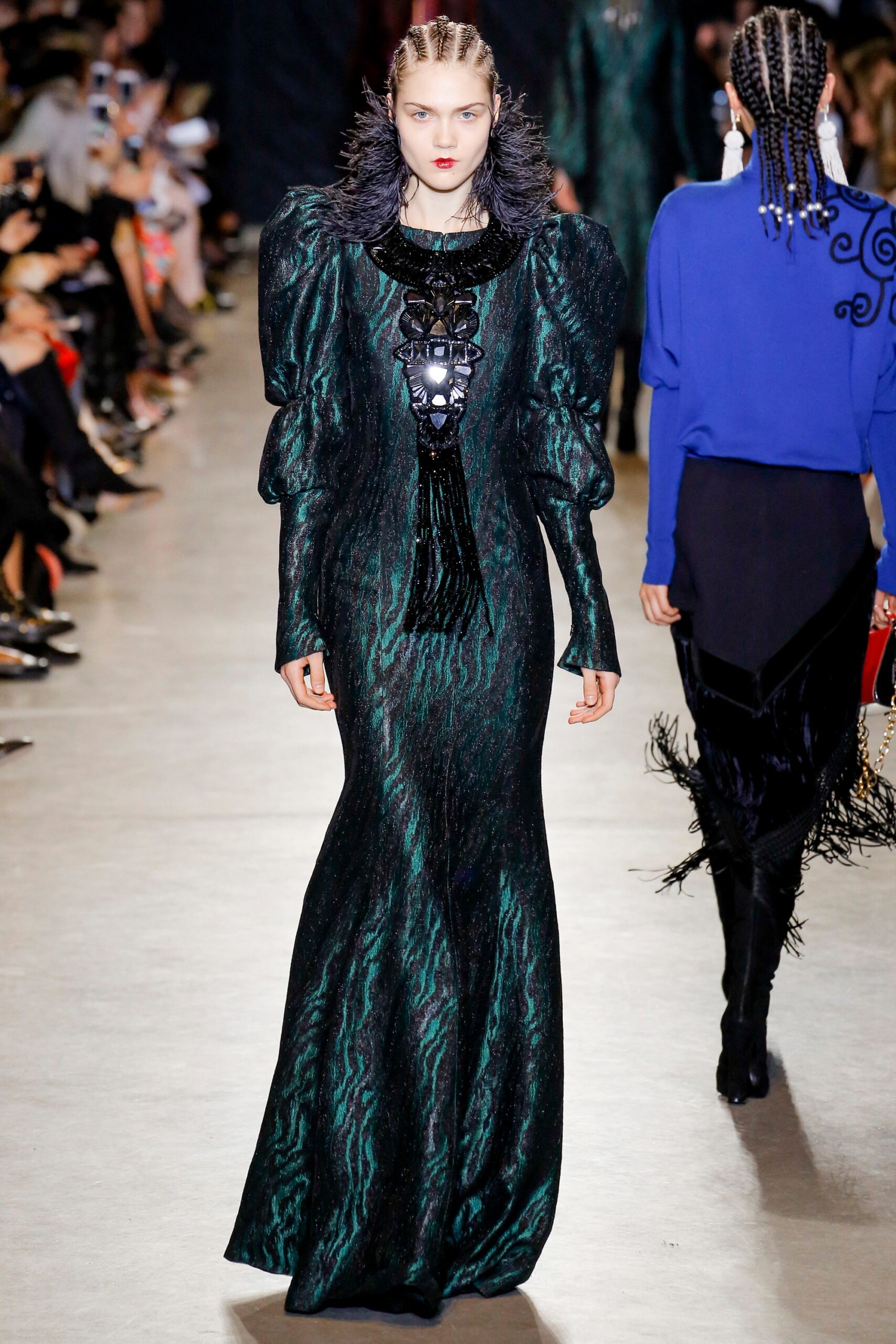green black silk fitted gown