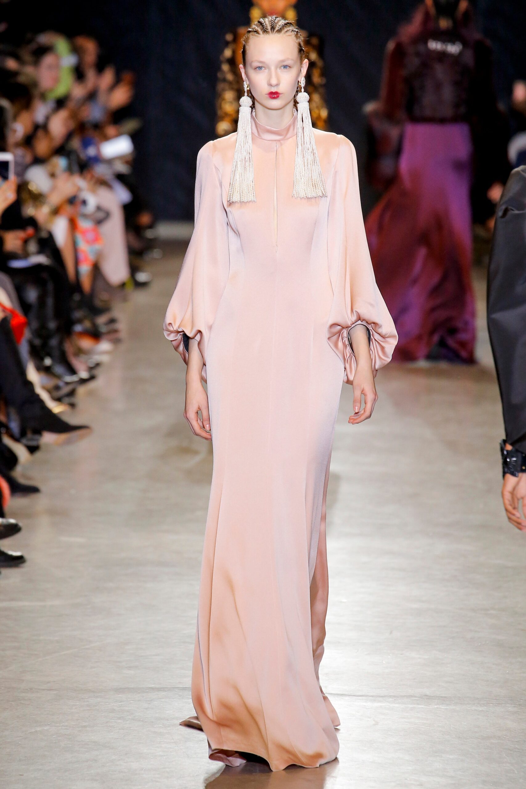 pink silk fitted gown