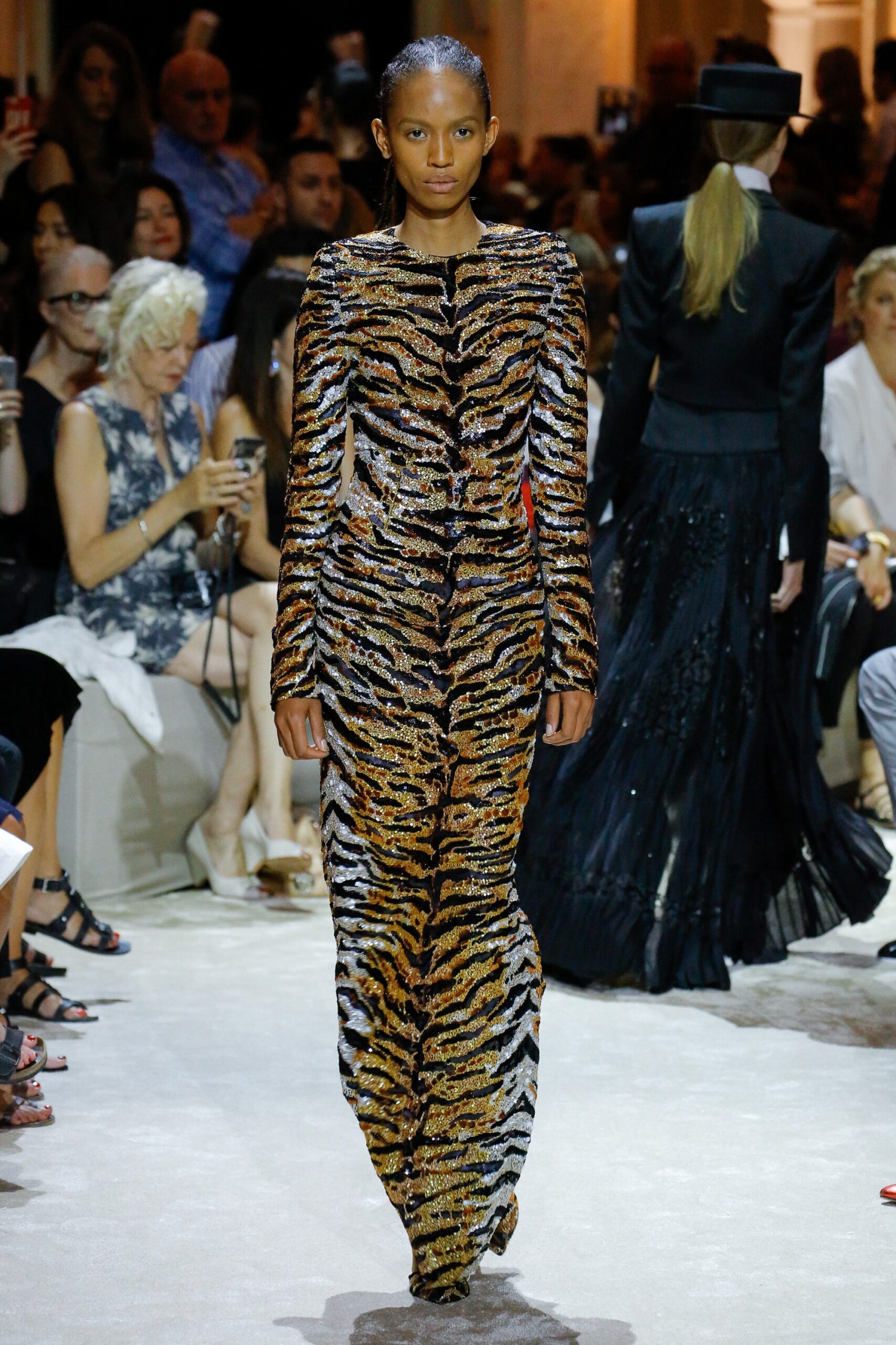 black orange gold sequin gown