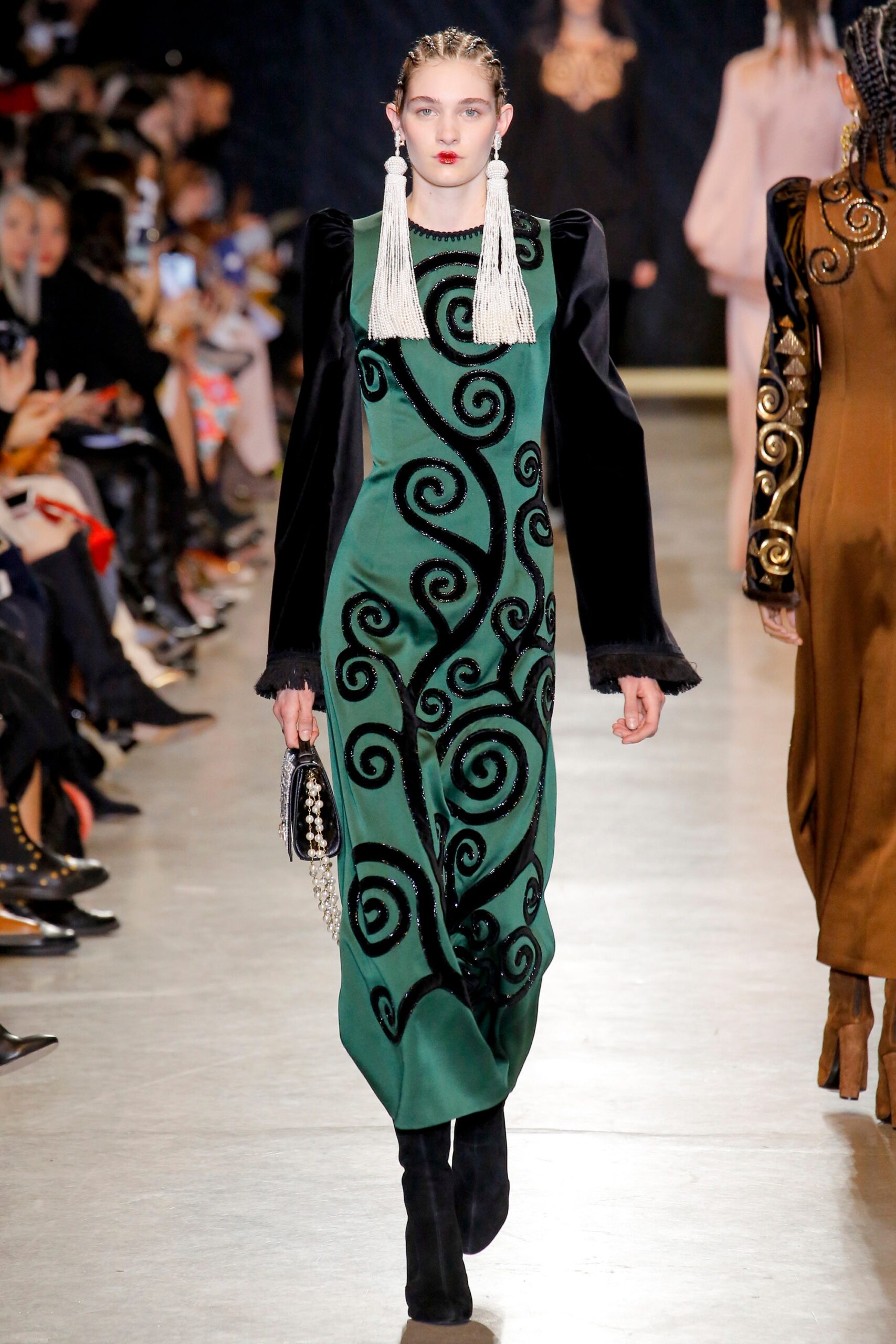 green embroidered midi dress