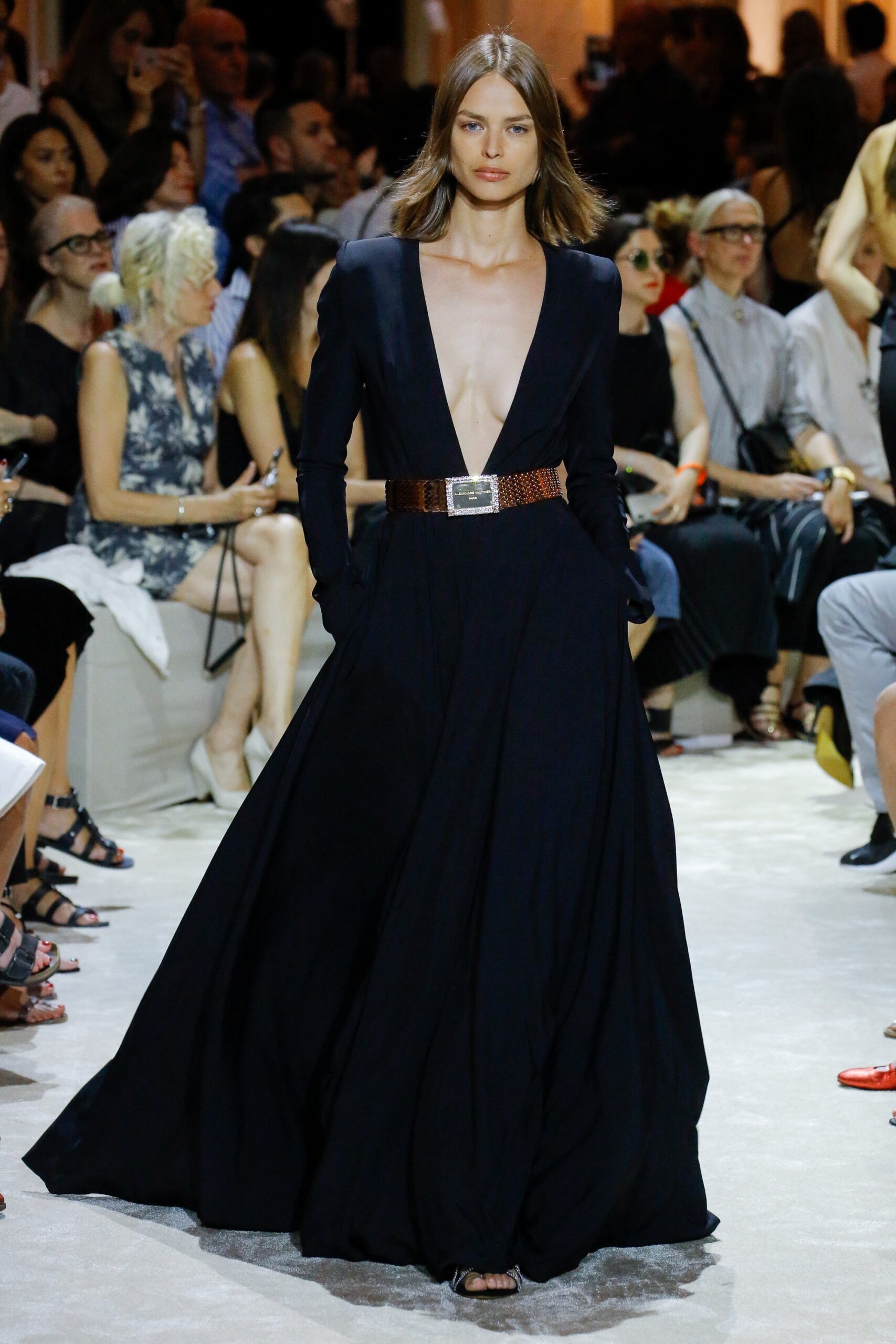black silk v-neck gown
