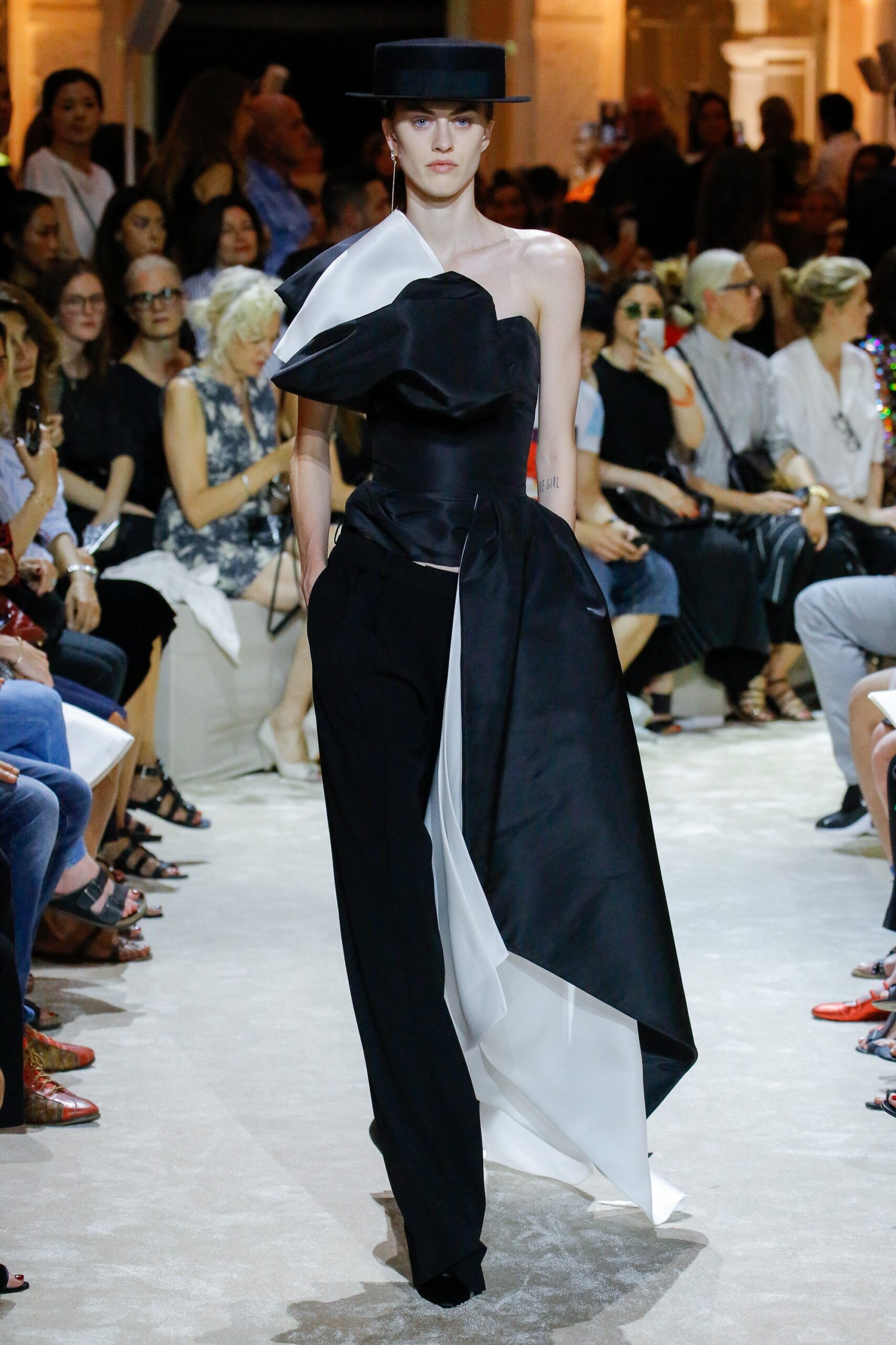 black silk sleeveless asymmetric fitted draped midi dress